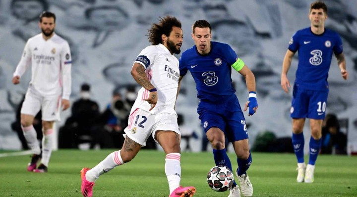 O  lateral Marcelo, do Real Madrid, no jogo de ida da semifinal da Champions