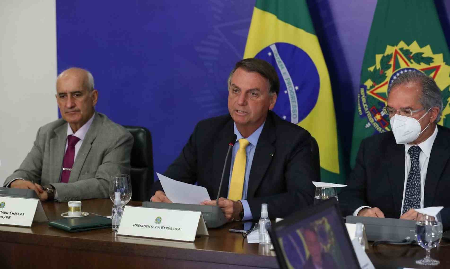 Bolsonaro participou do Fórum de Investimentos Brasil 2021 ao lado do ministro da Casa Civil, Luiz Eduardo Ramos, e do ministro da Economia, Paulo Guedes