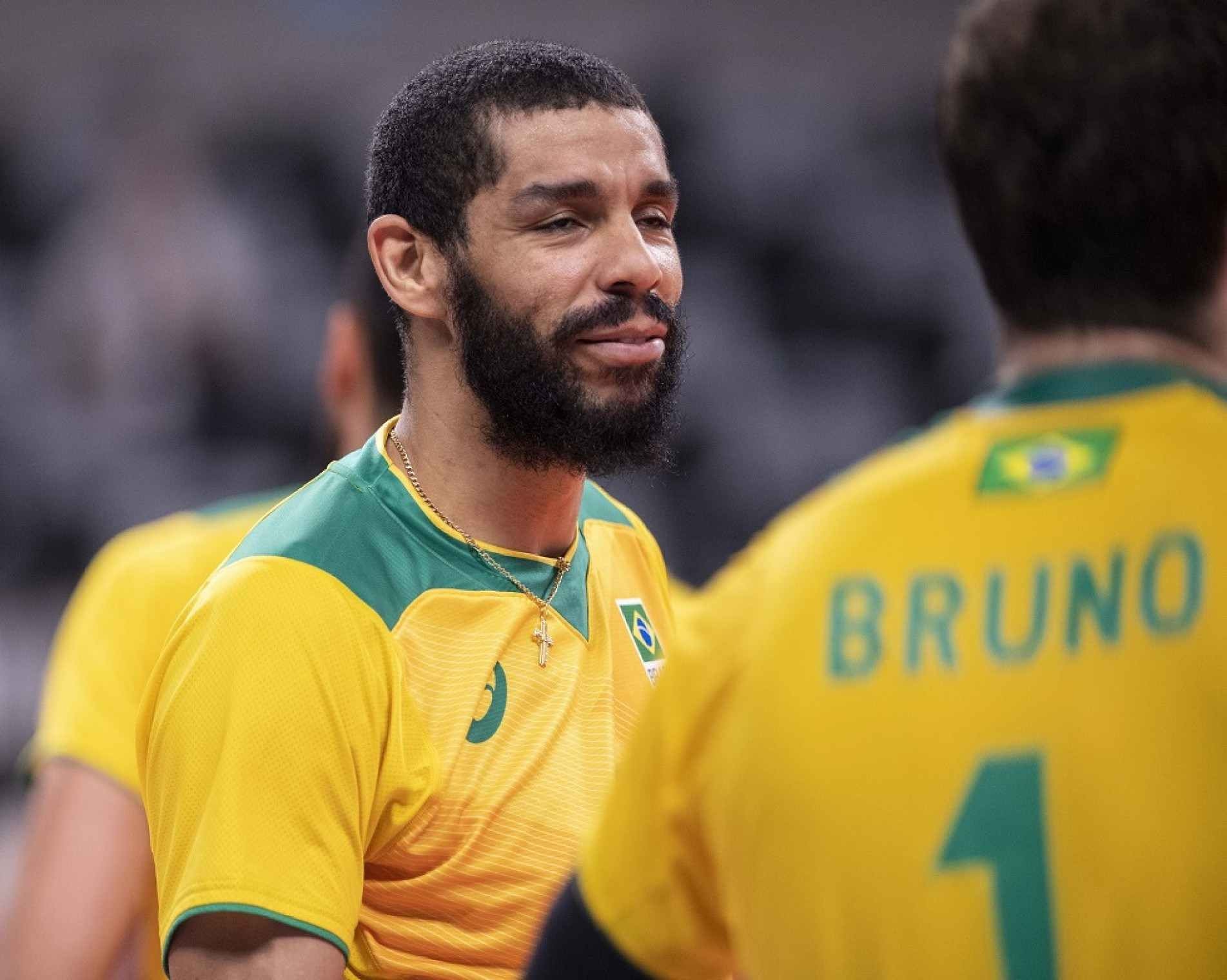 Wallace do Brasil durante o jogo de volei entre Brasil x França nos Jogos Olímpicos de Tóquio 2020 realizados em 2021, o jogo realizada na Arena de Ariake em Toquio, Japão.