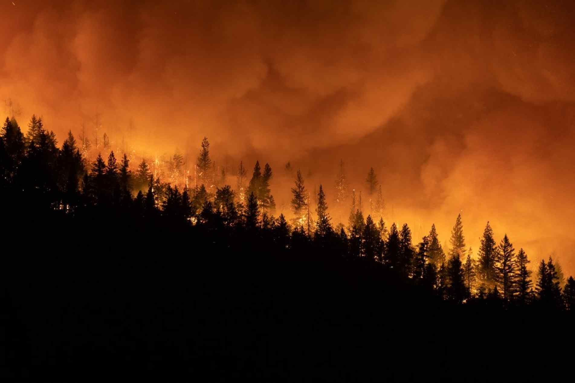 Na foto, tirada em 5 de agosto, o incêndio atinge uma montanha em Greenville