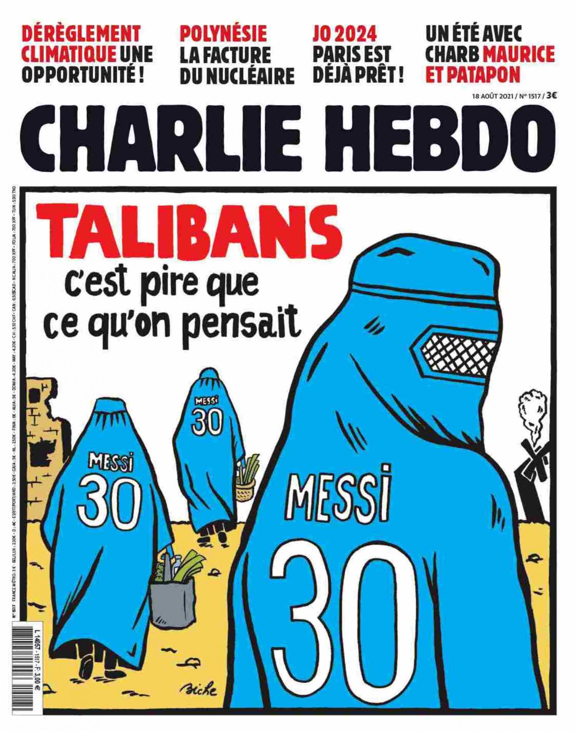 Sátira do Charlie Hebdo liga Lionel Messi, Paris Saint-Germain e Taleban