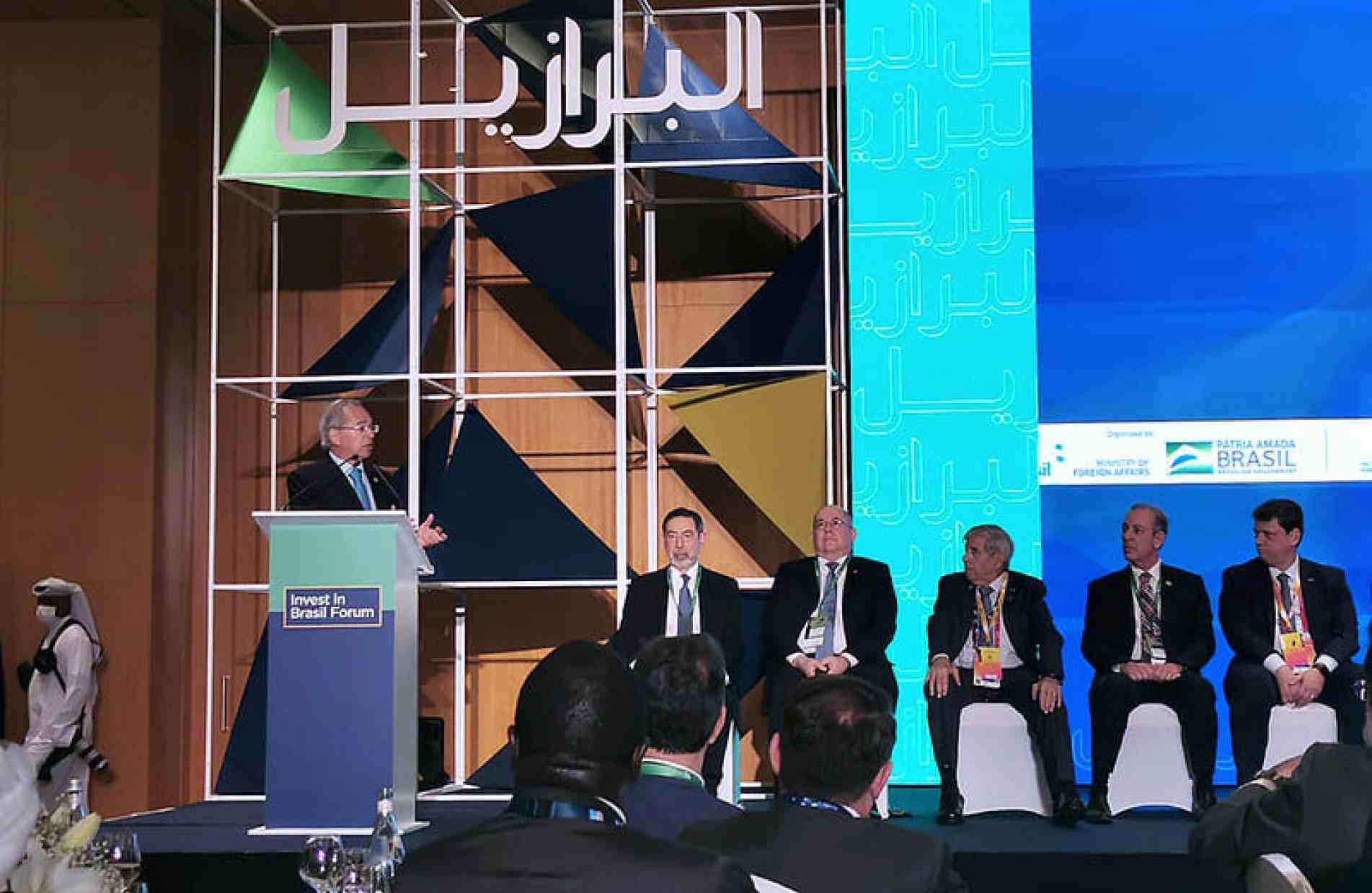 Ministro da Economia, Paulo Guedes, durante participação da abertura do 'Invest in Brasil Forum', em Dubai