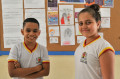 David Rosa e Lais Bastos, de 10 anos, aprenderam sobre Maria da Penha e lei que leva seu nome. - FÁBIO ROGÉRIO (5/4/2022)