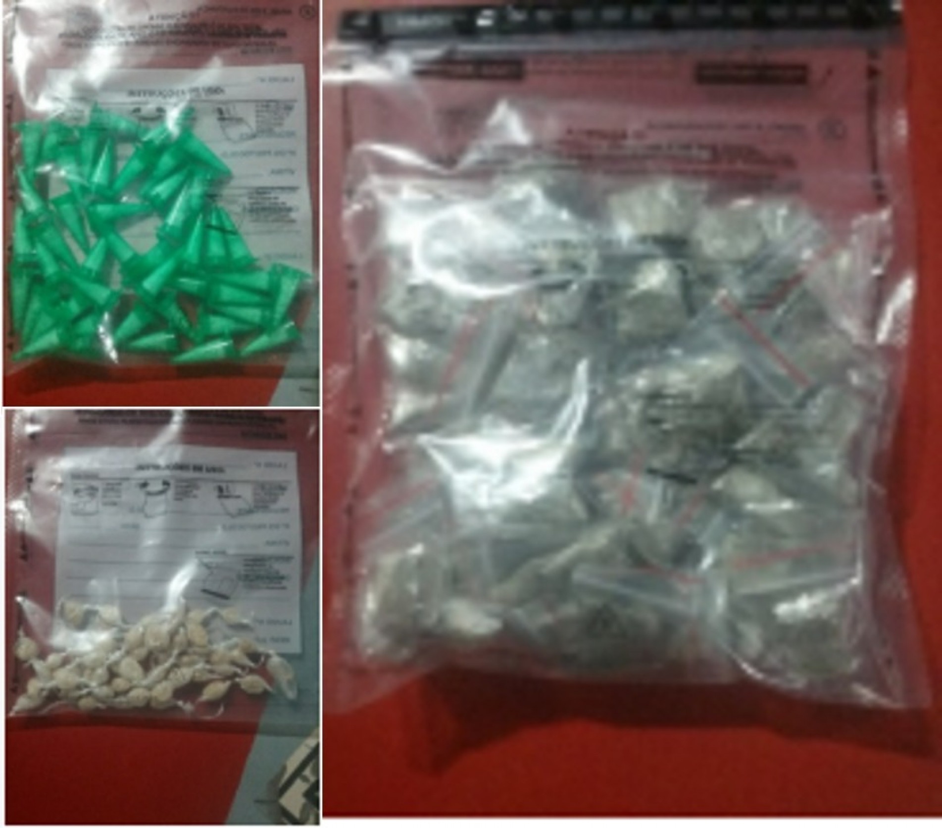 Ao total foram apreendidos 50 pinos de cocaína, 57 porções de maconha e 57 porções de crack
