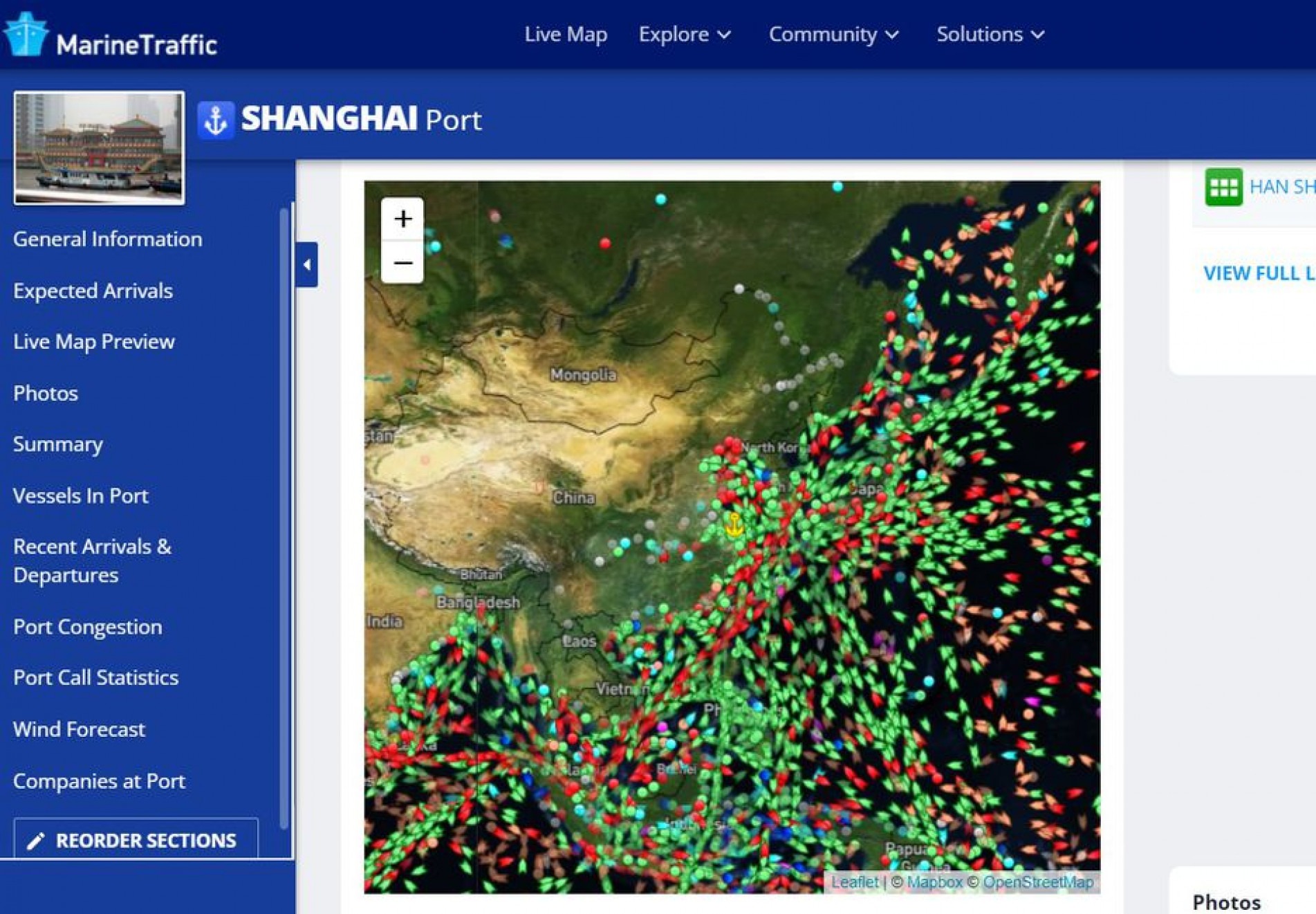 Imagens do MarineTraffic mostram longos congestionamentos de navios no porto de Xangai