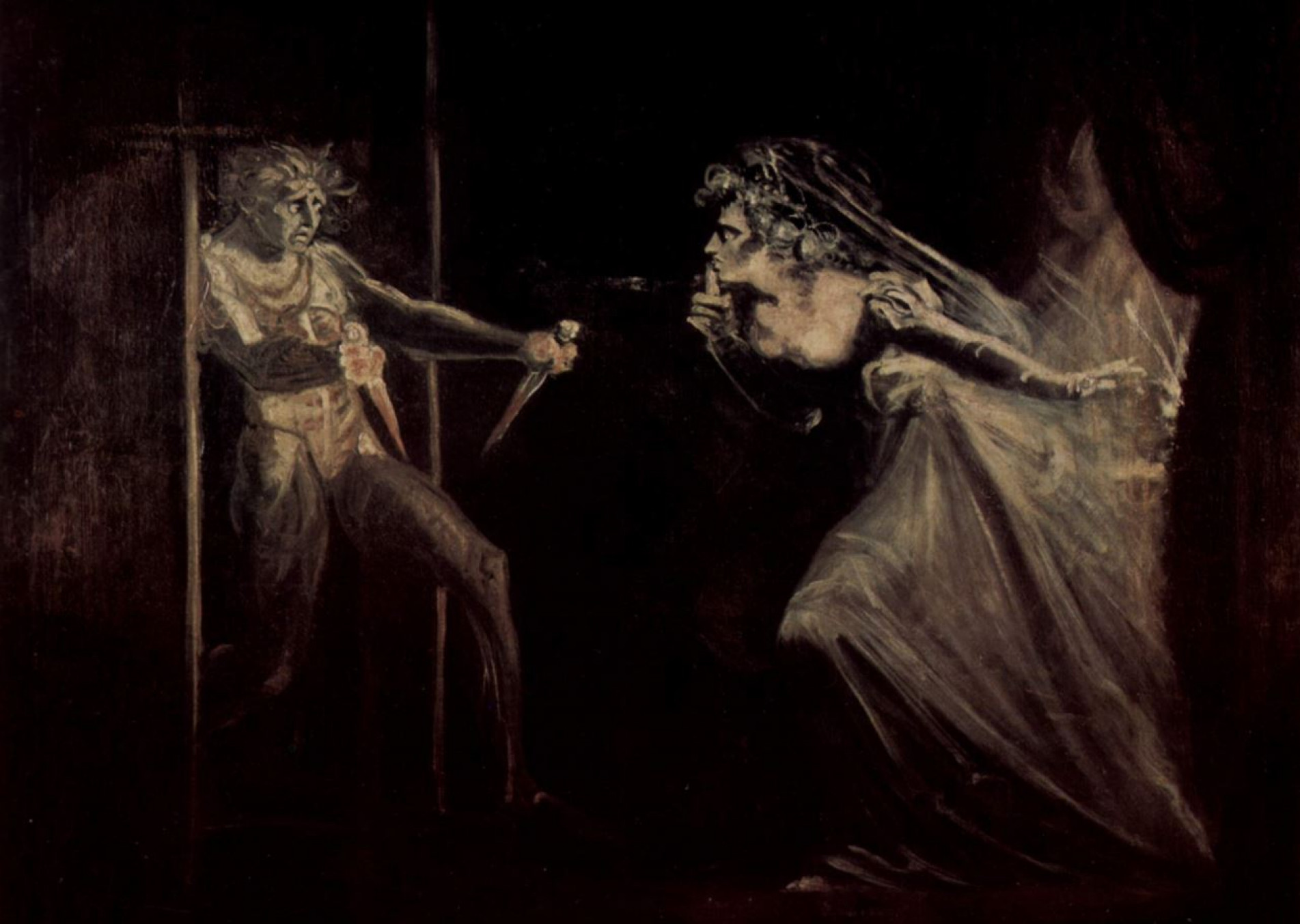 Johann Heinrich Füssli (Suíça 1741-1825) pintou o aterrorizado Macbeth após matar o rei Duncan, estimulado pela ambiciosa esposa.