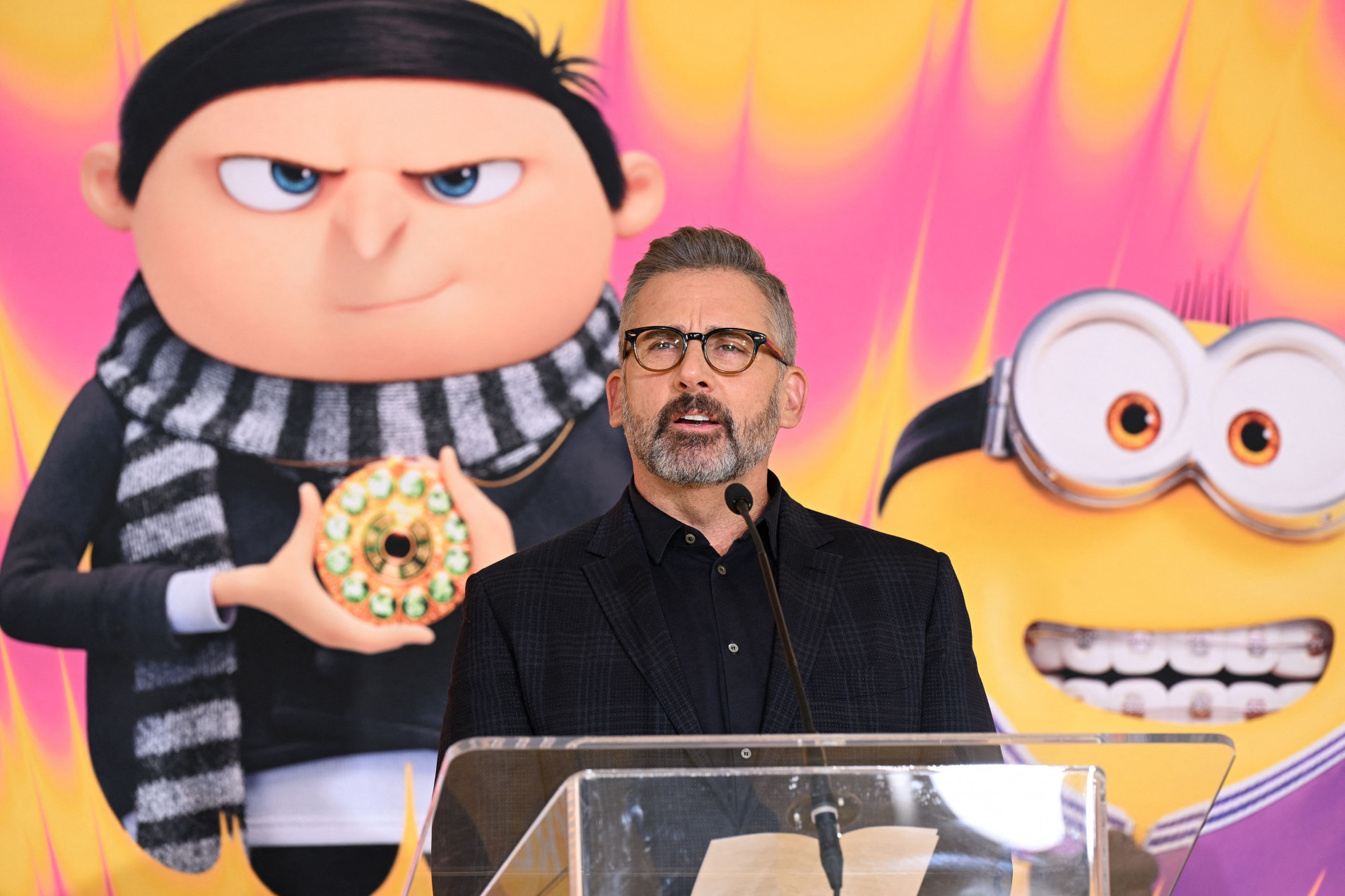 Ator Steve Carell, que dá voz ao personagem 'Gru', durante lançamento do filme em Hollywood 