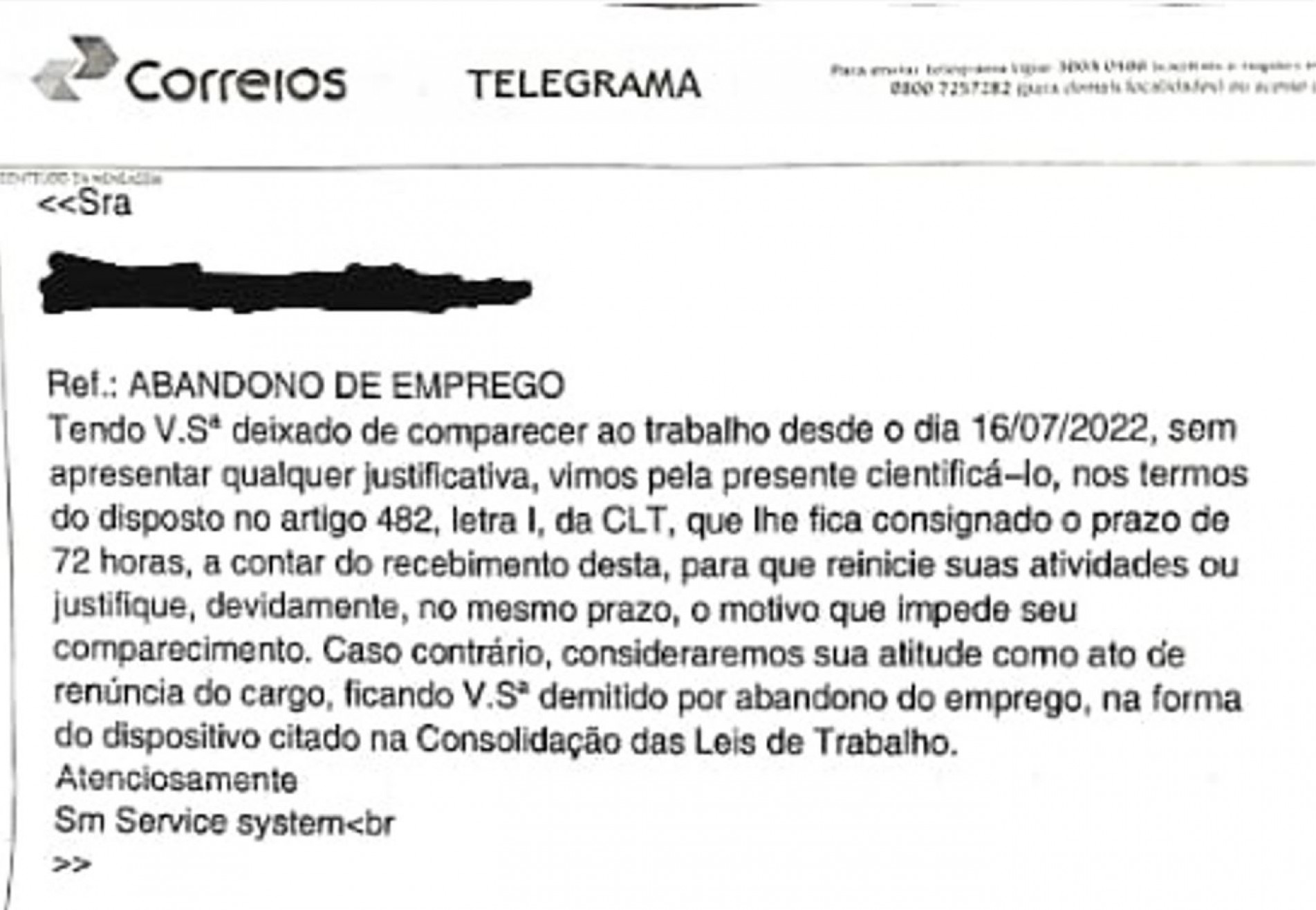 Telegramas comunicando desligamento por justa causa teriam sido enviados a alguns trabalhadores