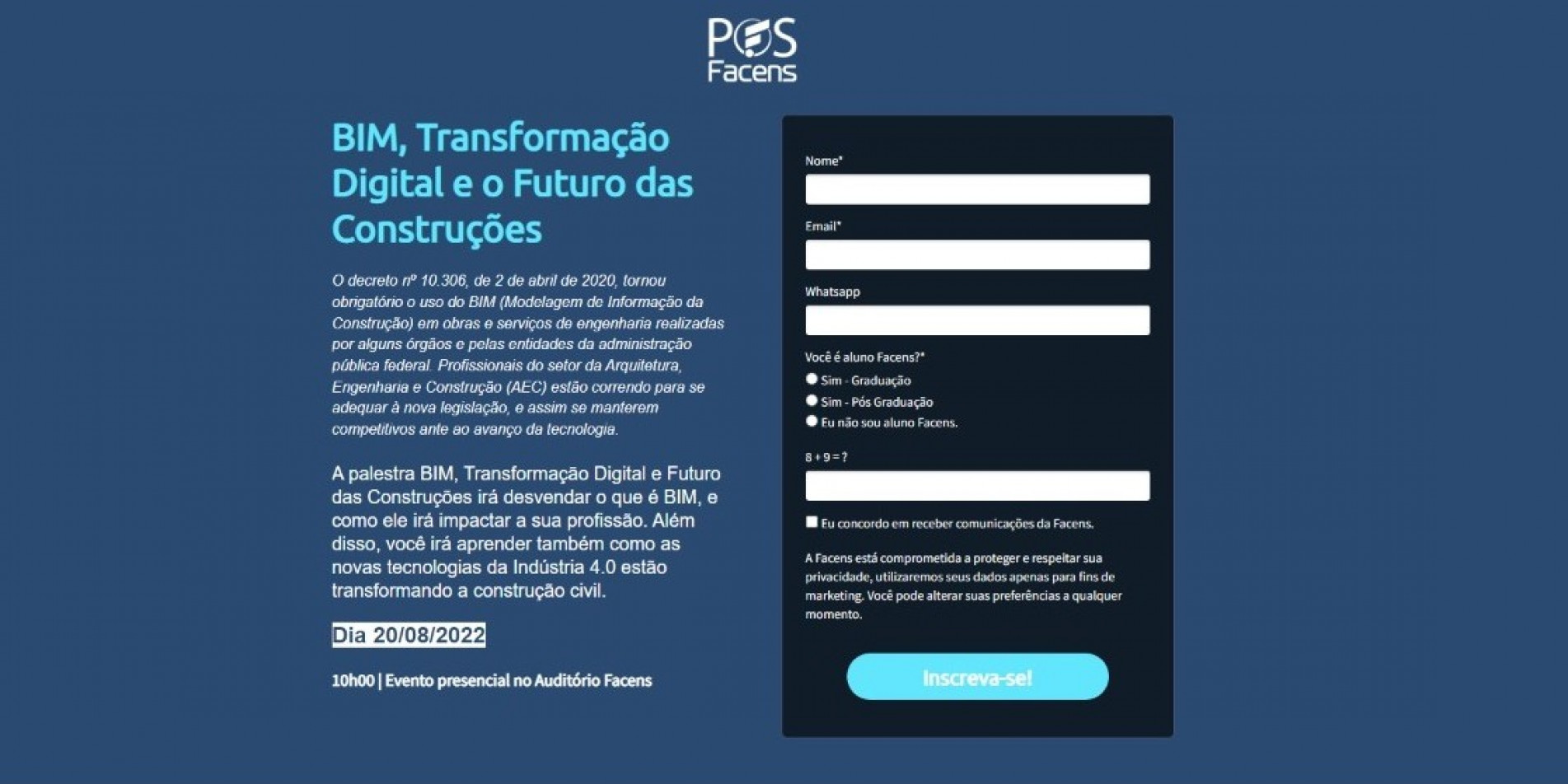 Facens promove palestra presencial e gratuita no dia 20