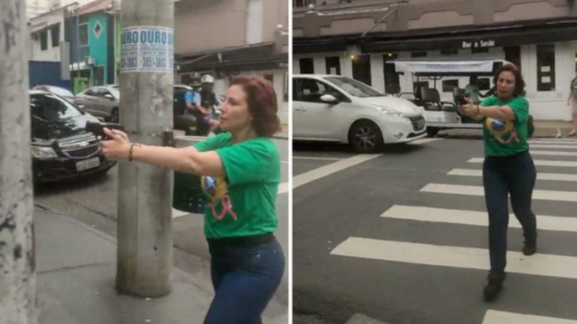Carla Zambelli, armada, em rua da cidade de São Paulo