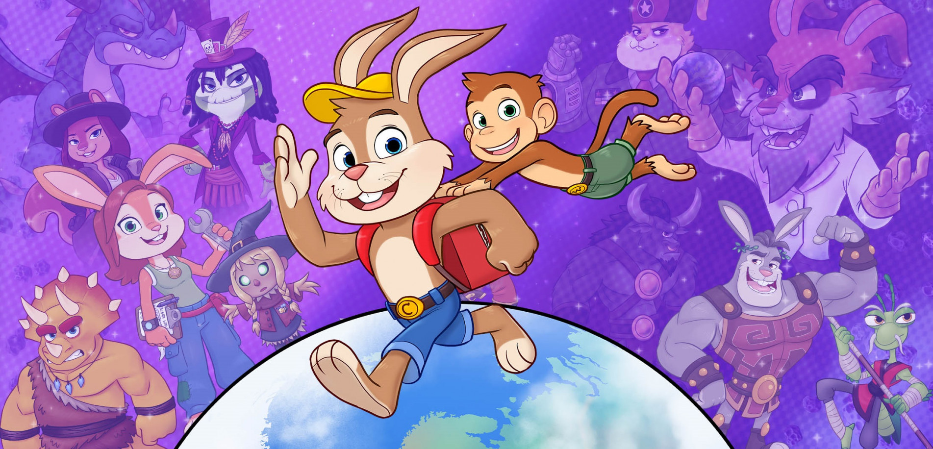 Viva uma aventura histórica com Clive, o coelho, e o macaco Wrench