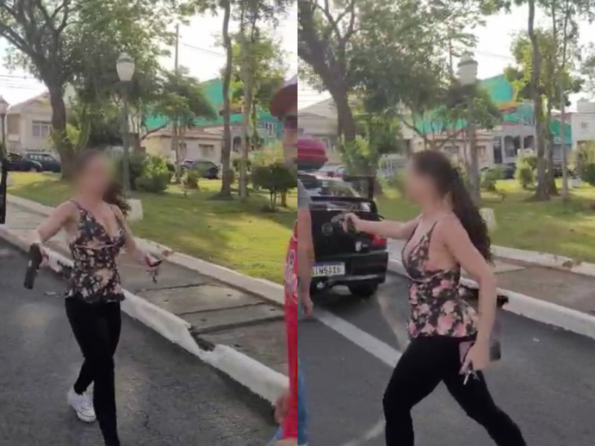 Mulher aponta arma contra manifestantes em Itu