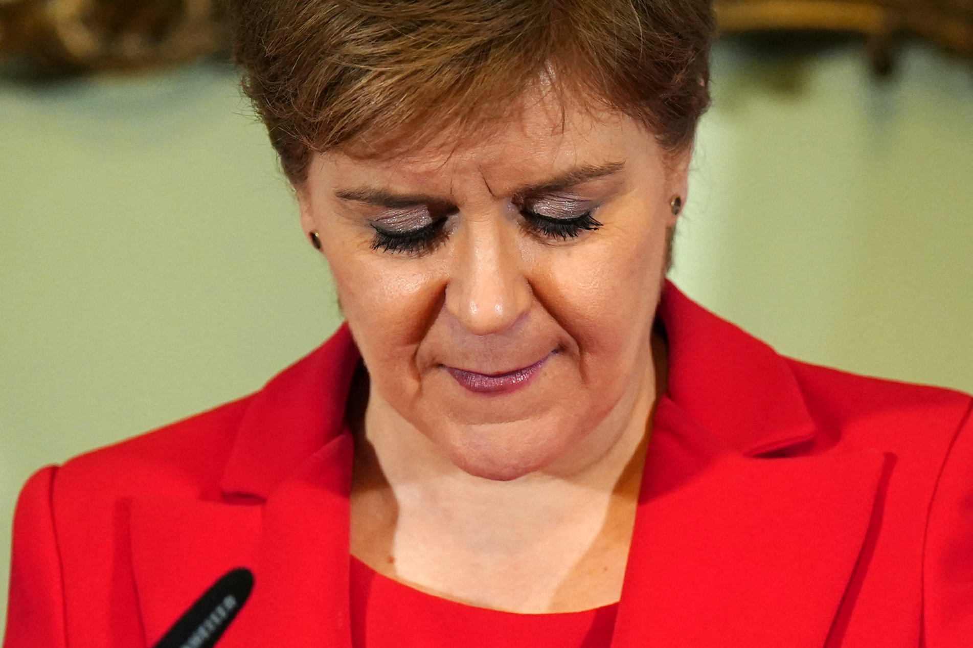  Scotland's First Minister, and leader of the Scottish National Party (SNP), Nicola Sturgeon, speaks during a press conference at Bute House in Edinburgh where she announced she will stand down as First Minister, in Edinburgh on February 15, 2023. - Scotland's First Minister Nicola Sturgeon announced Wednesday her resignation after more than eight years leading its devolved government, in a shock move jolting British politics on both sides of the border. (Photo by Jane Barlow / POOL / AFP)