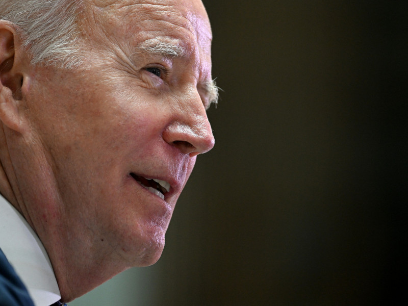  US President Joe Biden delivers a speech on business development at Ulster University in Belfast on April 12, 2023, as part of a four day trip to Northern Ireland and Ireland for the 25th anniversary commemorations of the 