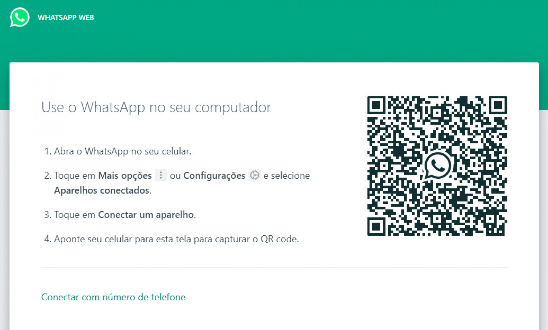 A partir de agora, é possível se conectar ao WhatsApp Web também pelo número do telefone.