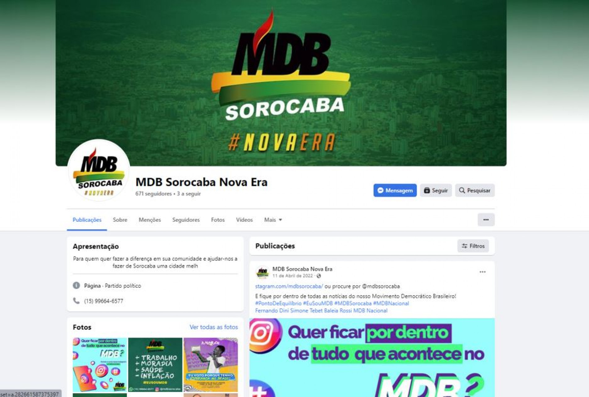 Página do MDB no Facebook anuncia uma 