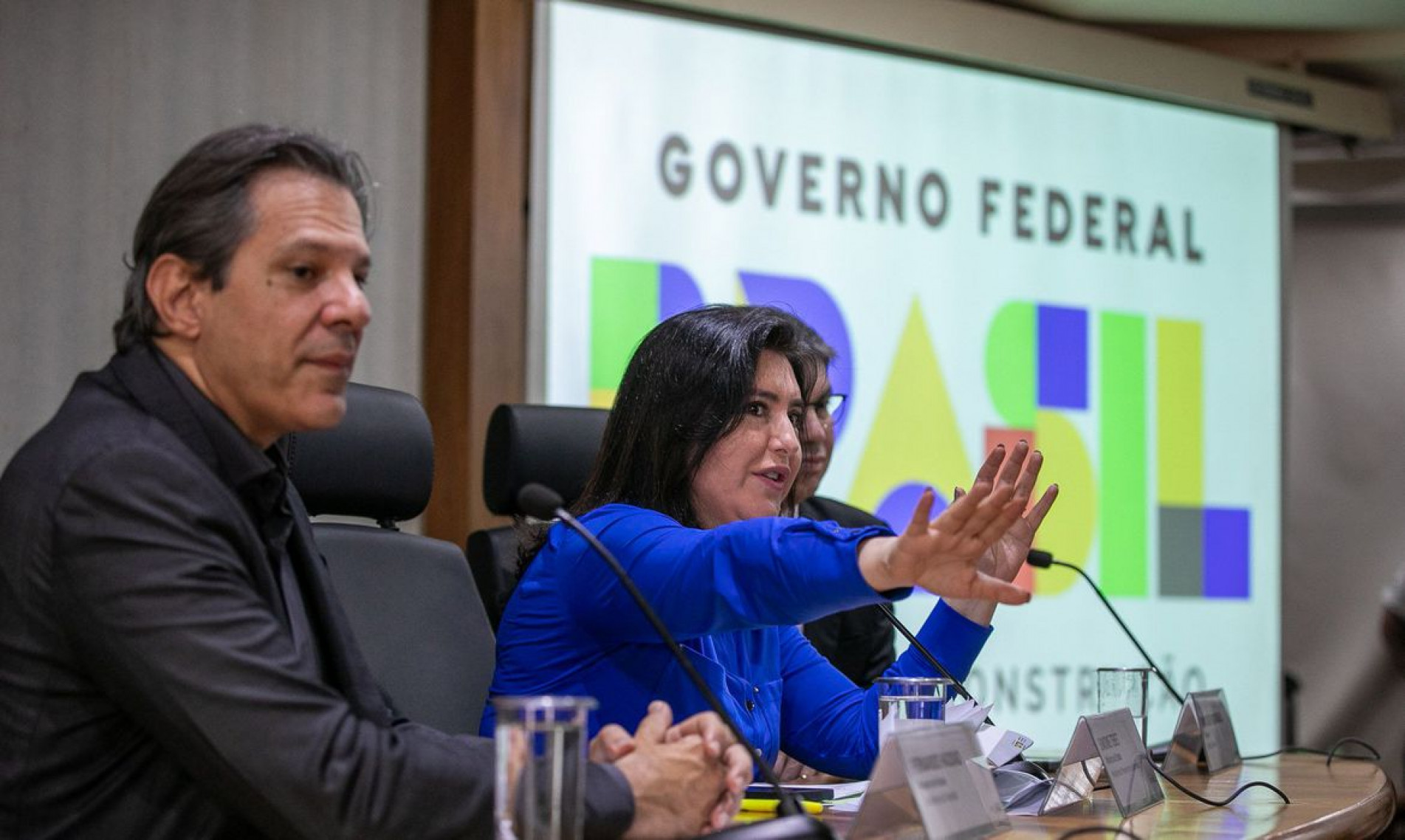 Brasília, 31/08/2023, Os ministros da Fazenda, Fernando Haddad, e do Planejamento e Orçamento, Simone Tebet, fizeram um pronunciamento à imprensa sobre a entrega do Projeto de Lei Orçamentária Anual (PLOA). Foto: Washington Costa/MPO