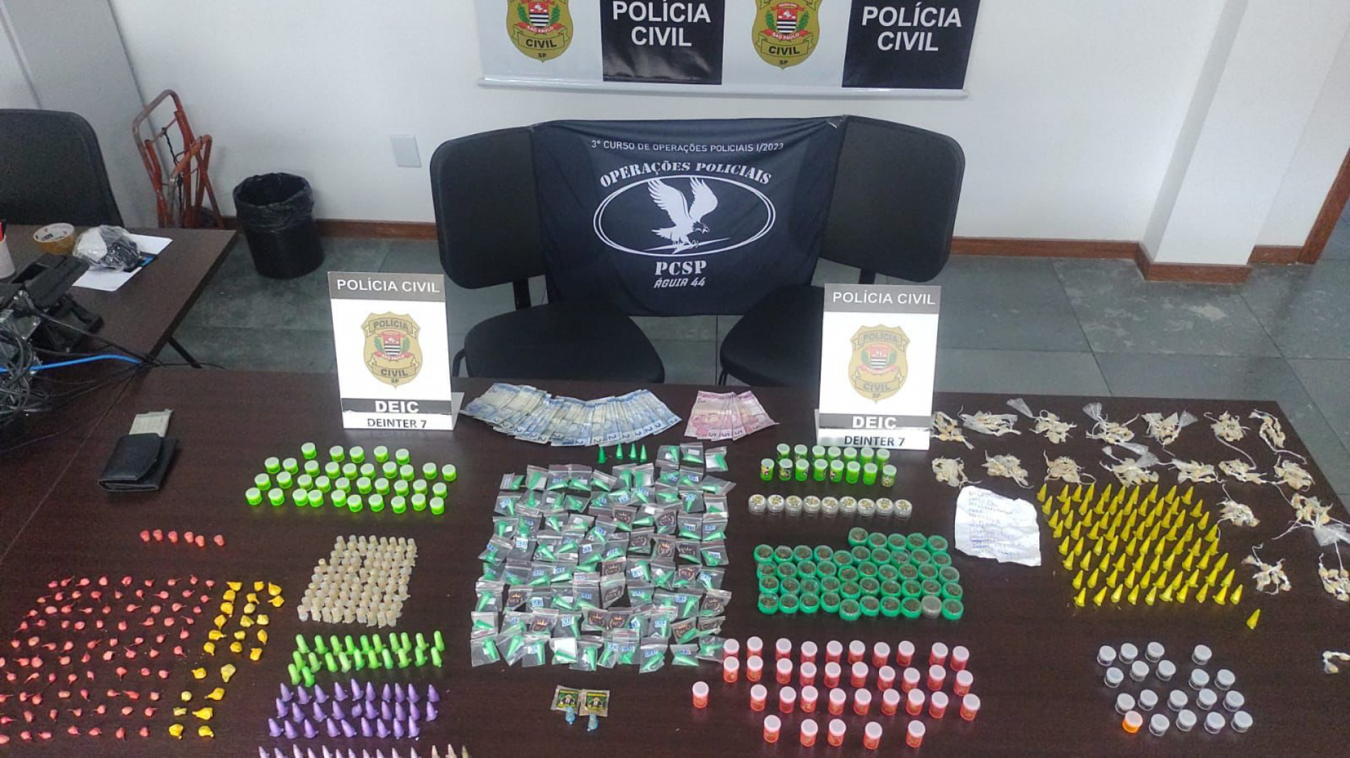 No total,  foram apreendidas 162 porções de maconha, 249 de cocaína e 81 de crack