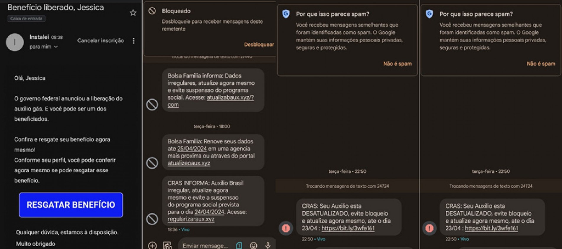 Criminosos enviam mensagens de texto e e-mails falsos
