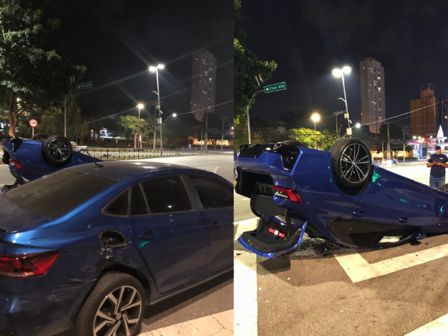 Um dos veículos tombou