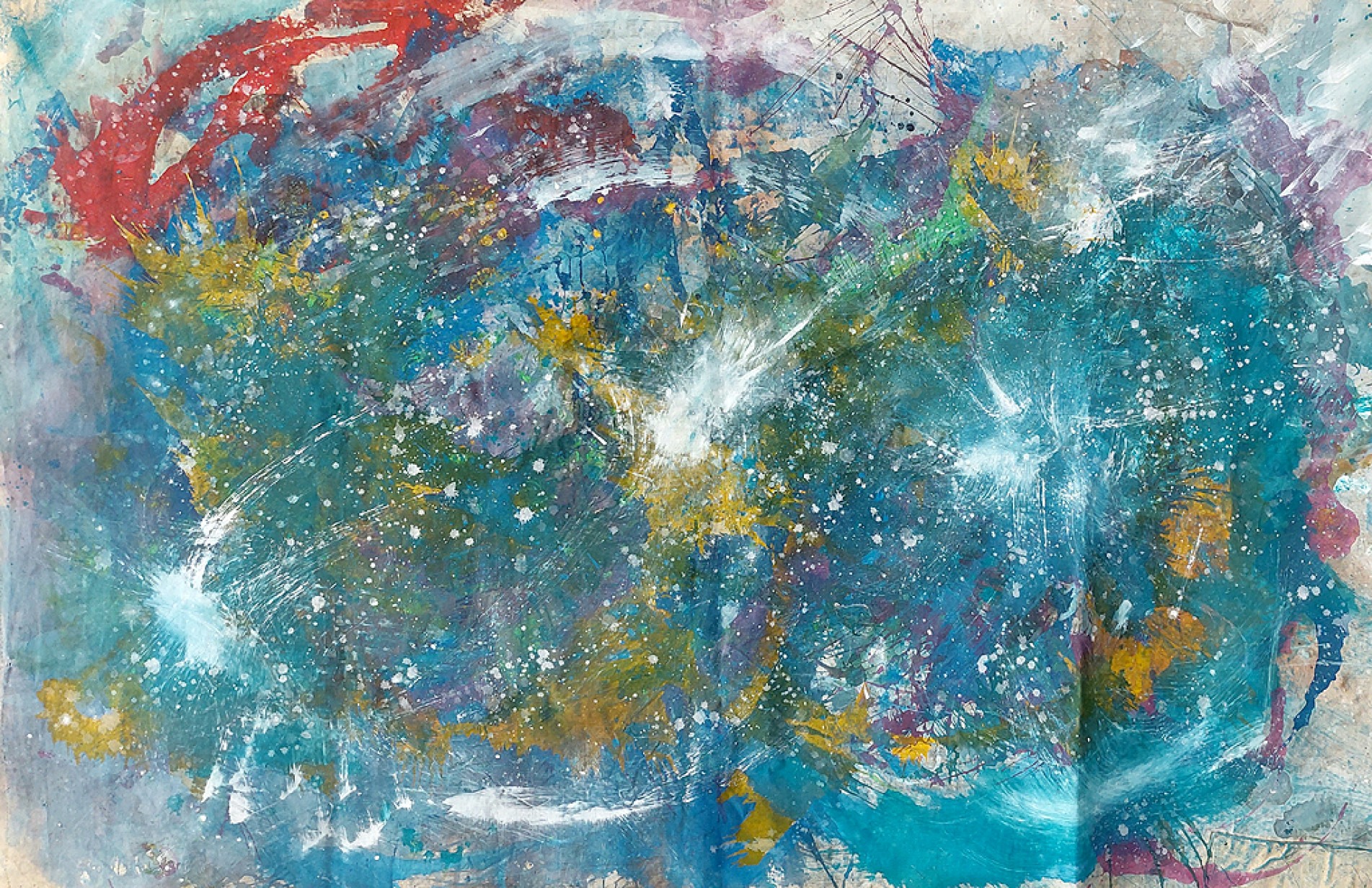 Trabalho de Cibele Pilla usa técnica mista sobre lona de caminhão