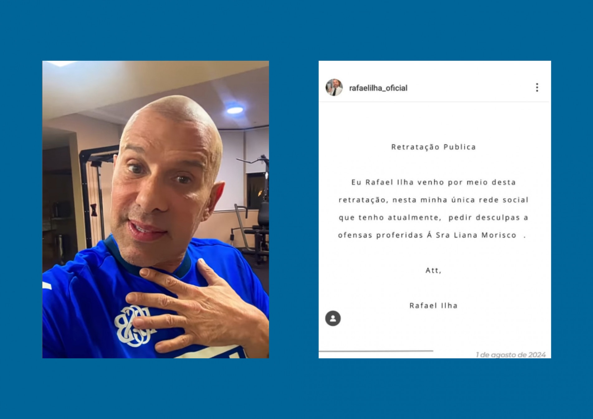 O artista publicou a retratação nesta quinta-feira (1)