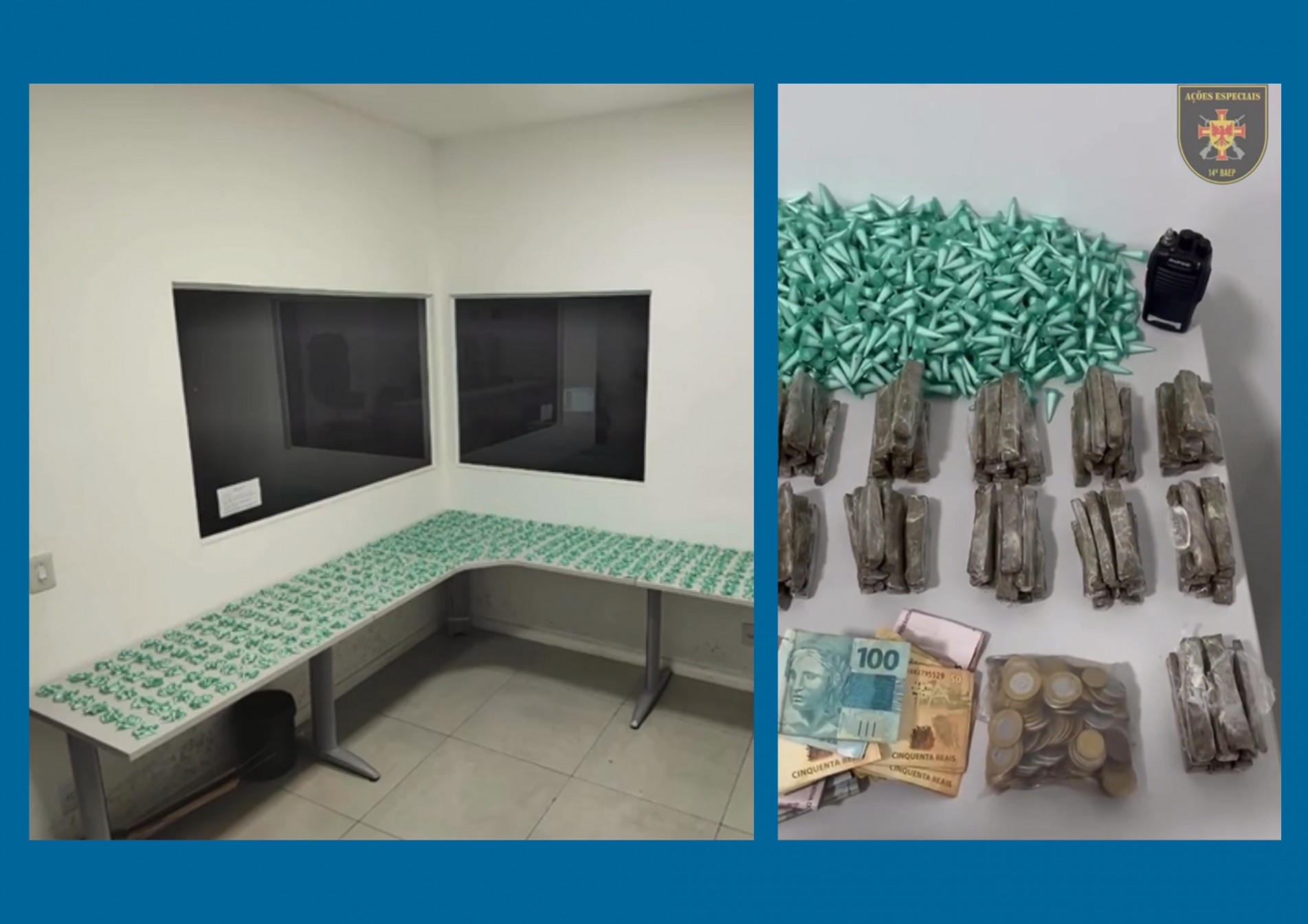 As drogas e o dinheiro que estavam em posse dos suspeitos foram apreendidos