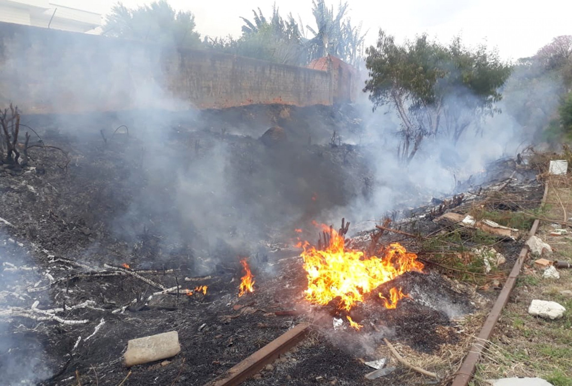 Fogo chegou bem perto de residências. Ninguém se feriu
