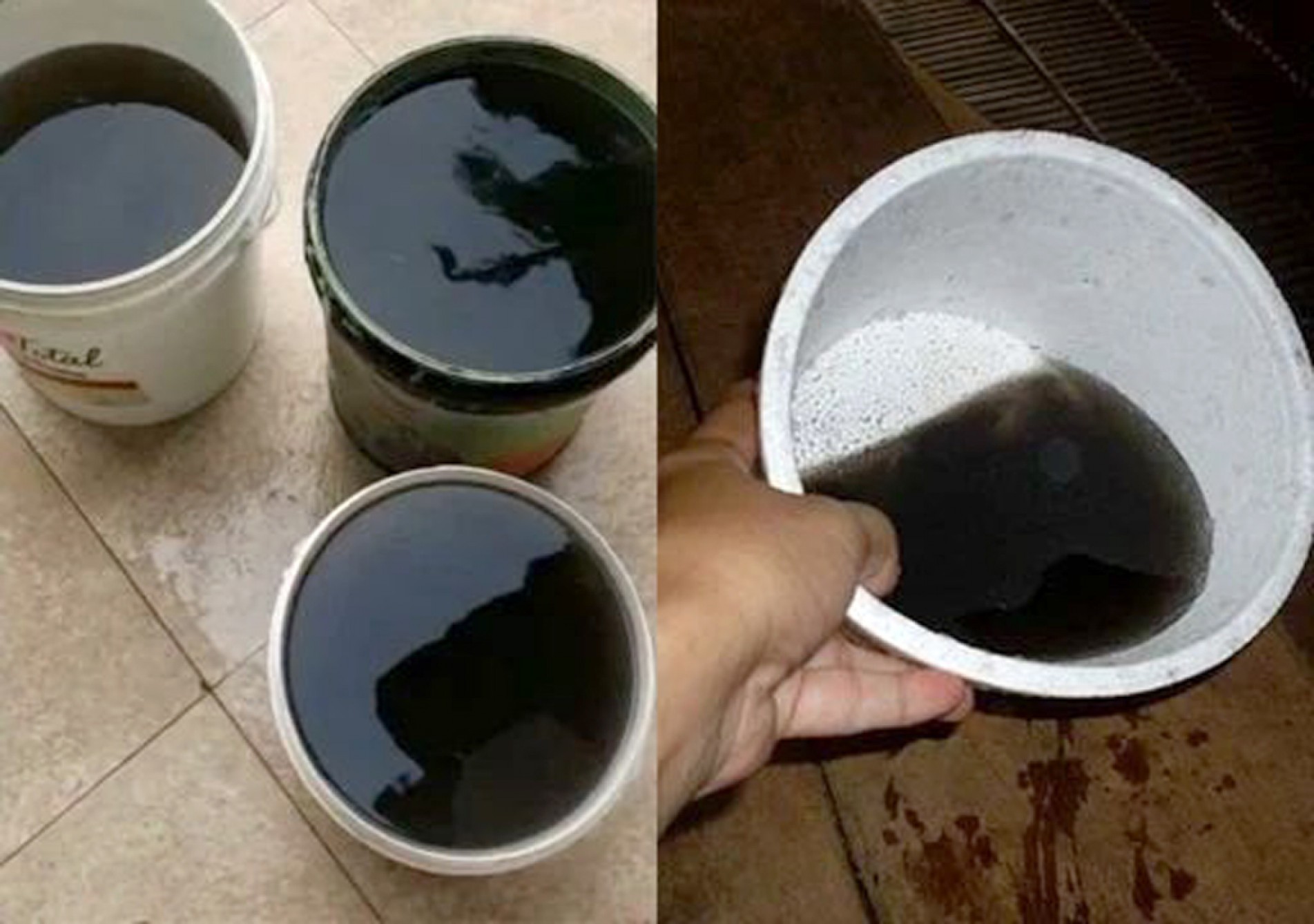 Moradores recolheram água escura em baldes
