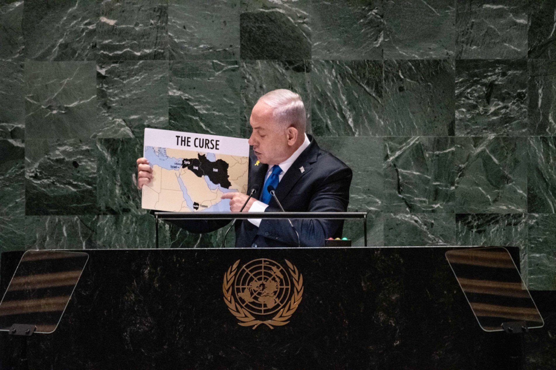 Benjamin Netanyahu expôs mapa com países que são ameaça, segundo ele
