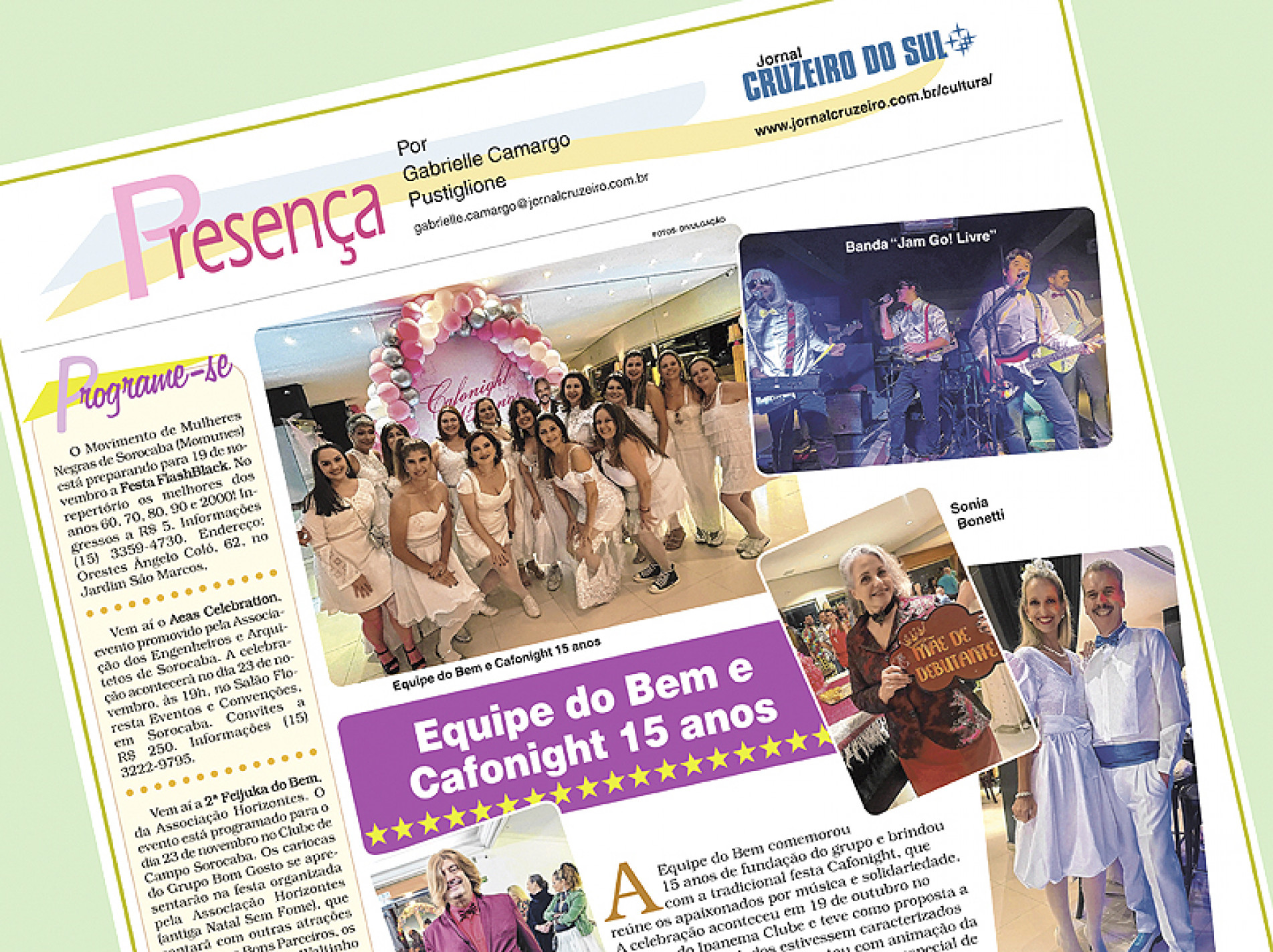 Coluna Presença do Cruzeiro do Sul assinada pela jornalista Gabrielle Camargo Pustiglione