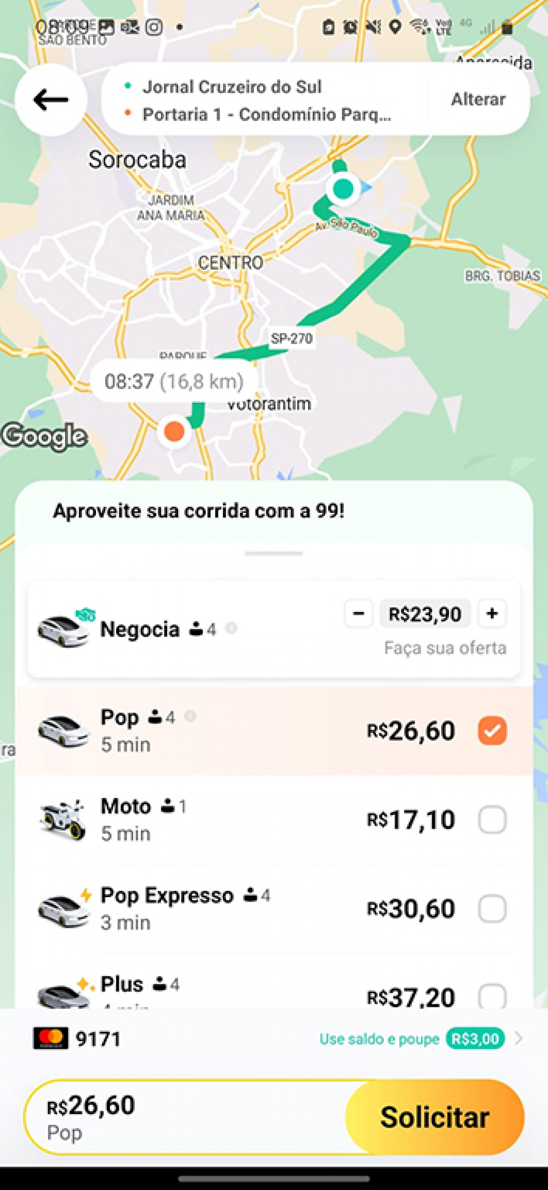 Reportagem do Cruzeiro do Sul comparou os preços dos serviços de transporte de passageiros por aplicativo disponíveis na cidade, embora o uso de motos não seja regulamentado
