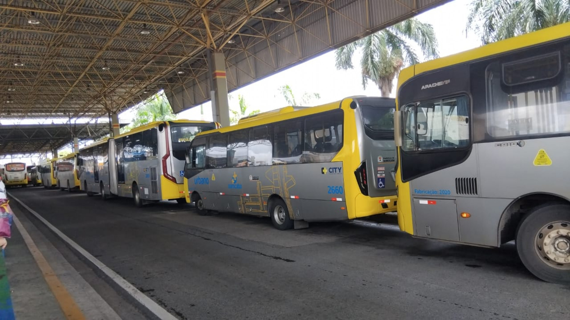 No terminal São Paulo os ônibus estão estacionados
