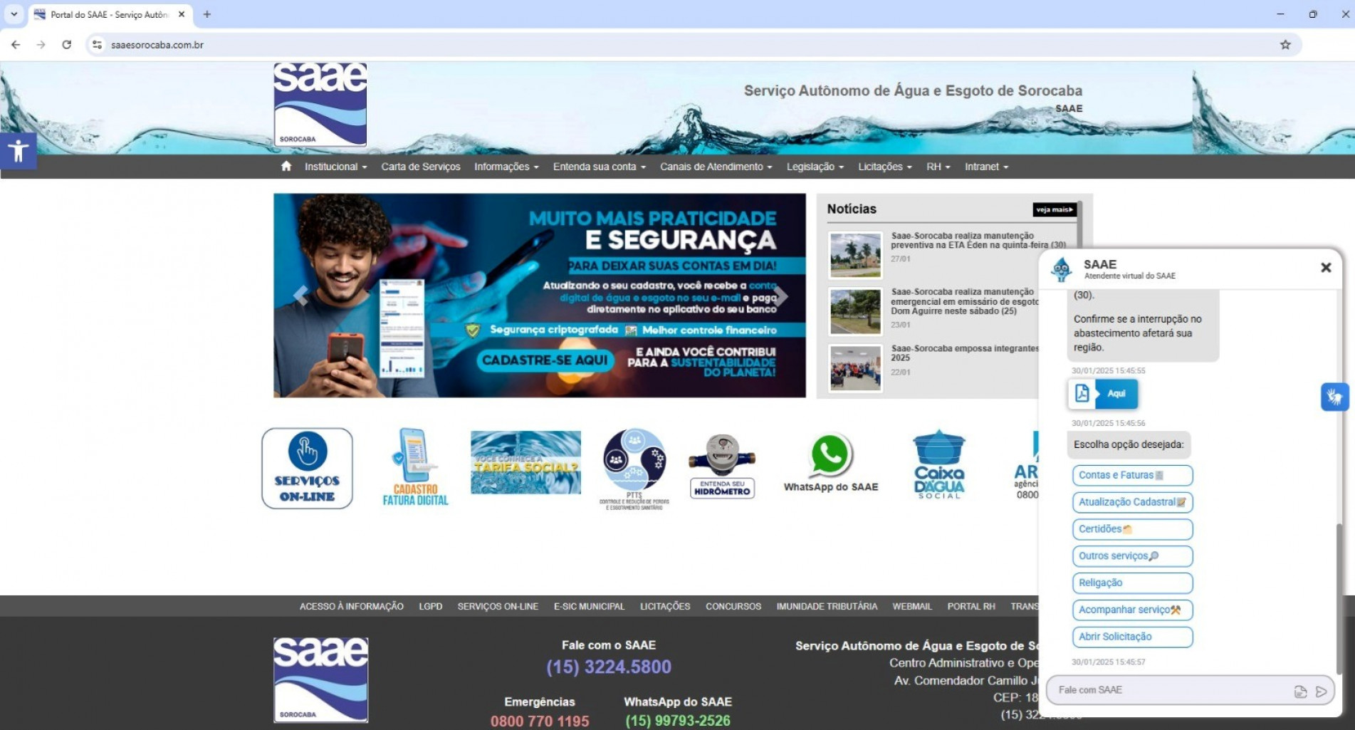 Chat funciona 24 horas e disponibiliza diversos serviços 