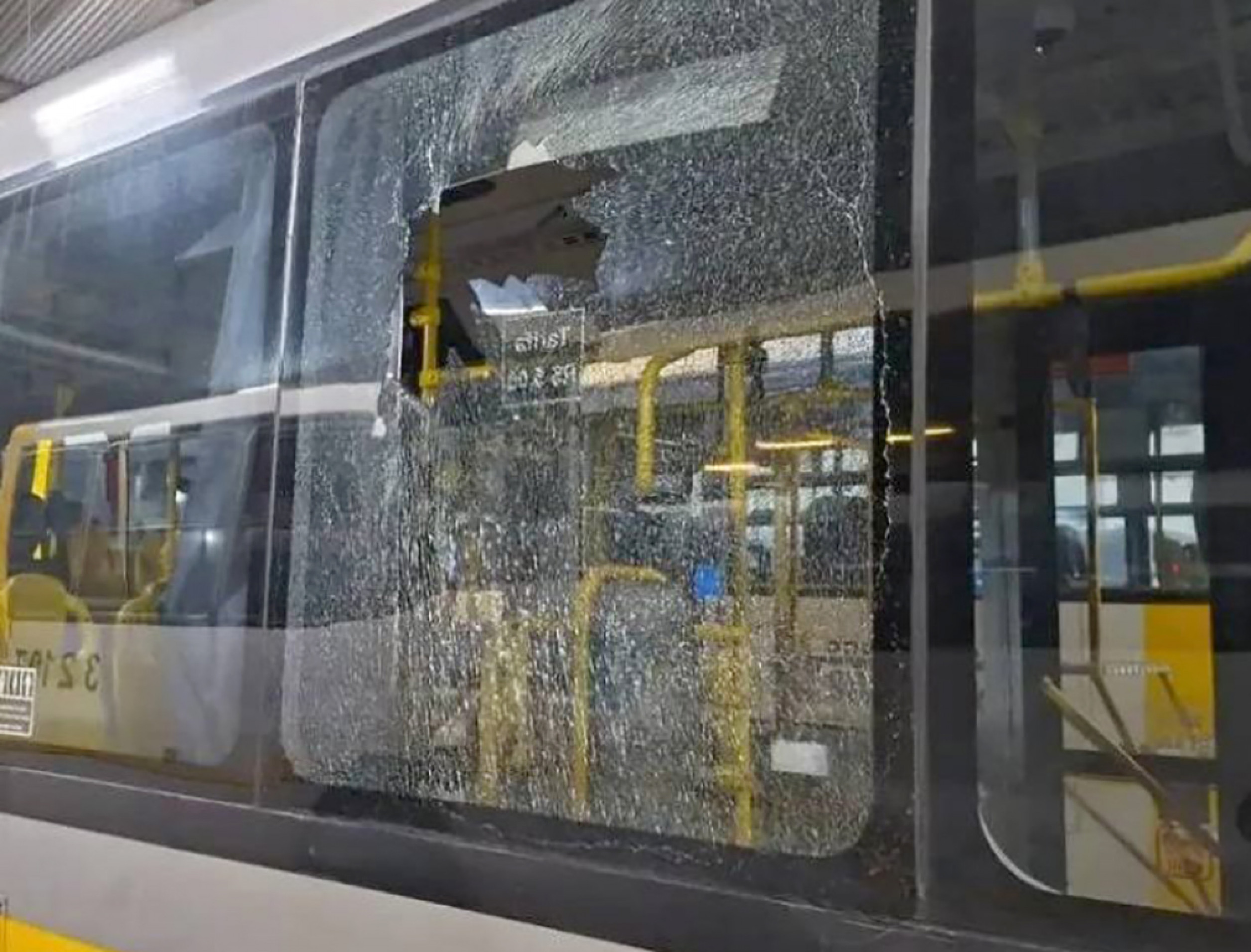 Vidros são quebrados com pedradas
