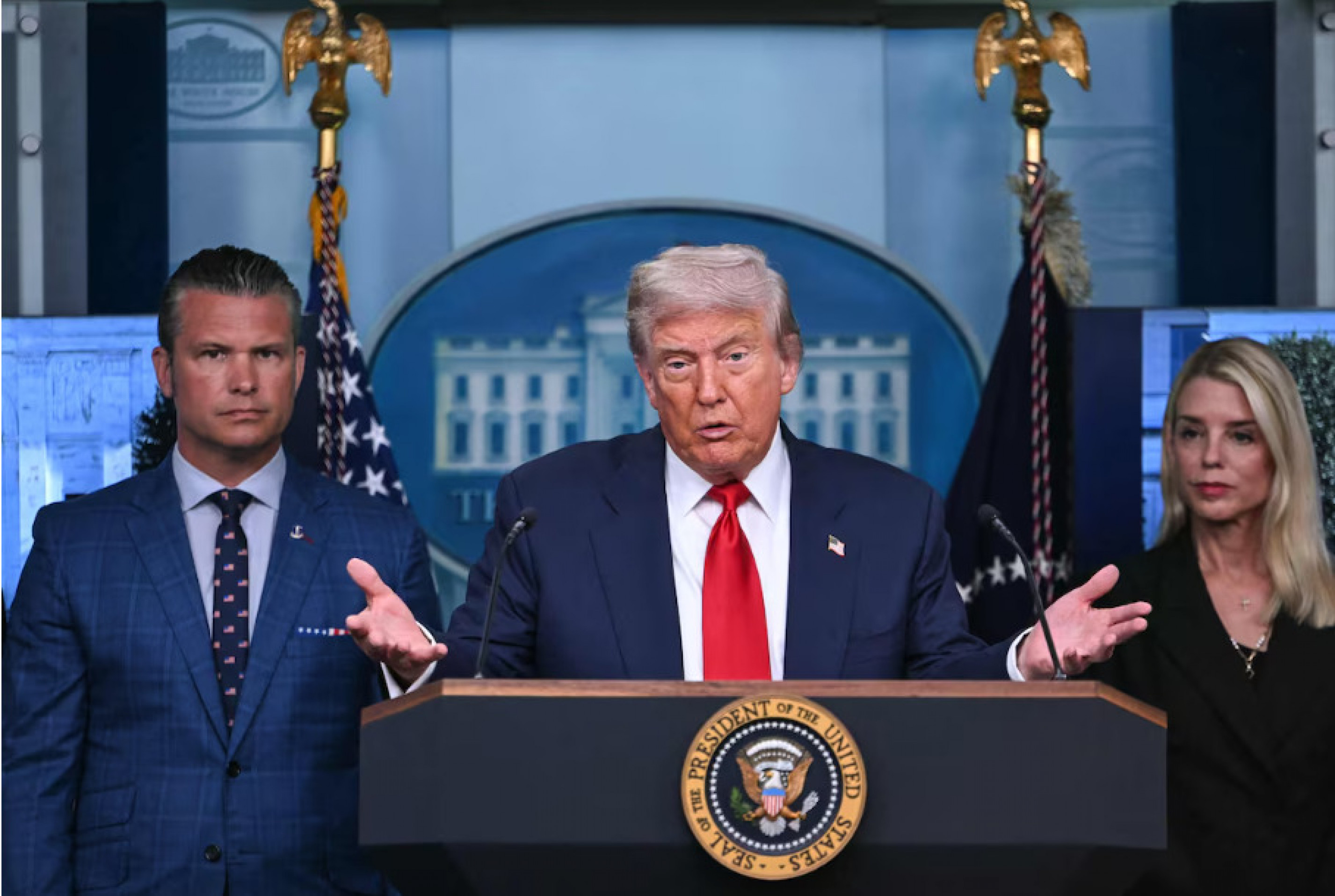 O presidente dos EUA, Donald Trump, durante coletiva de imprensa anunciando as medidas para Washington D.C.