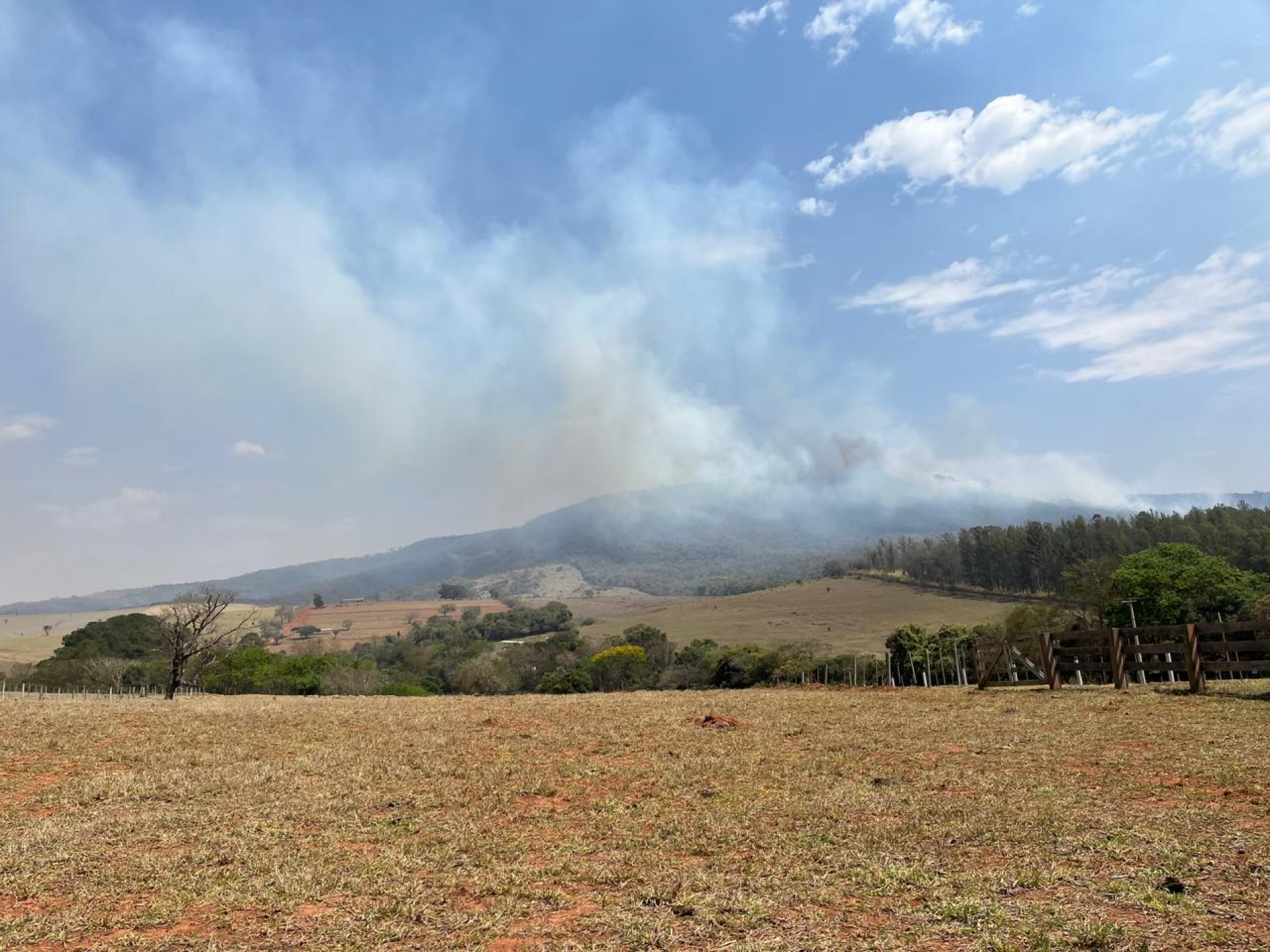 O fogo ainda não foi controlado e é possível avistar vários pontos de fumaça