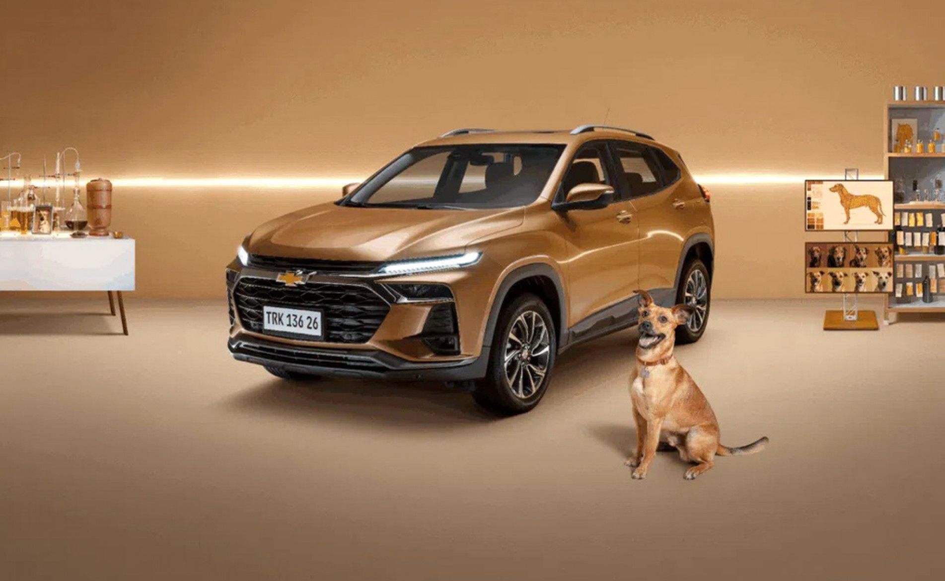 SUV recebeu uma pintura exclusiva inspirada nos cães sem raça definida, os queridos vira-latas caramelo, símbolo da cultura brasileira
