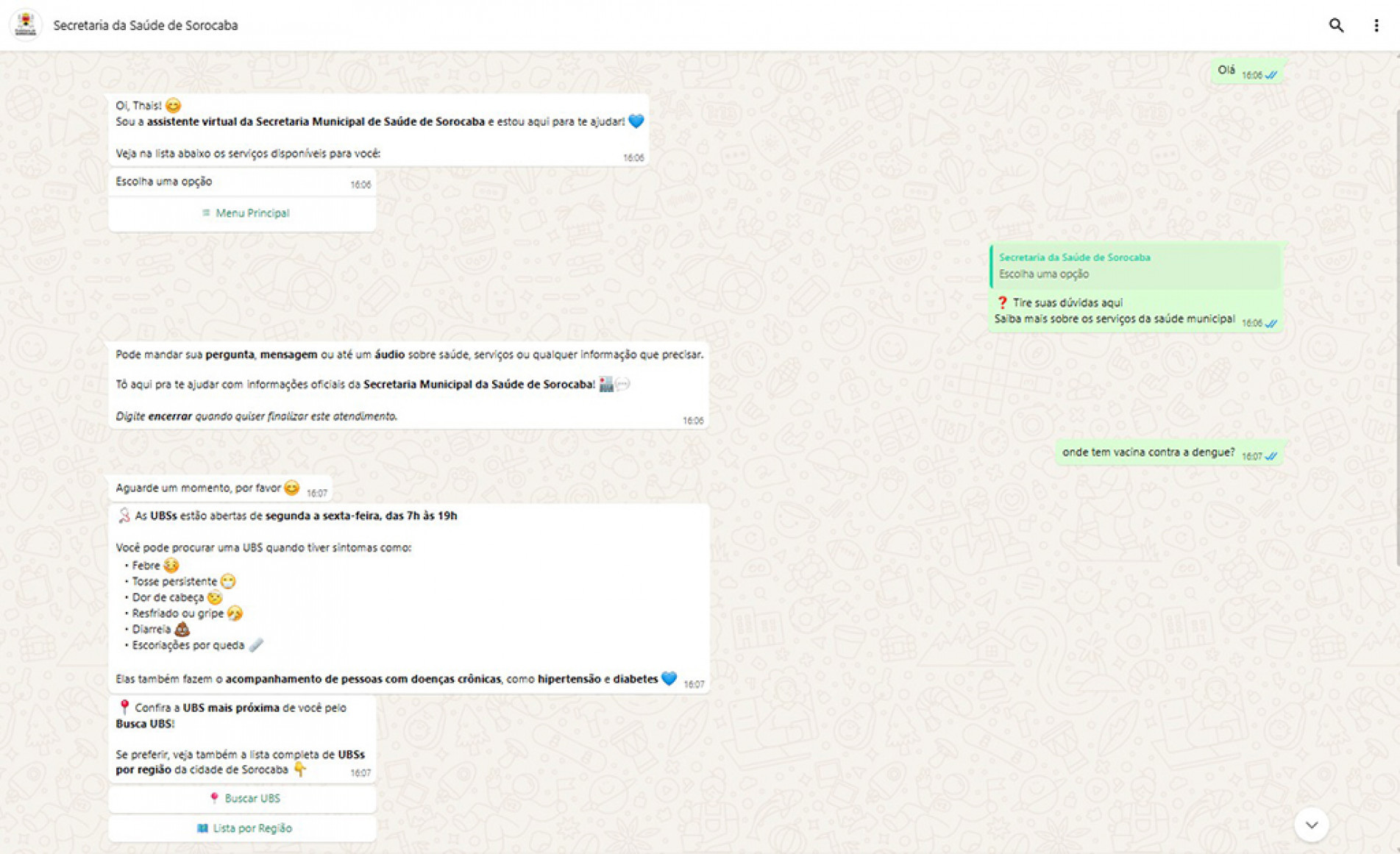 População também pode utilizar o WhatsApp para esclarecer dúvidas 
