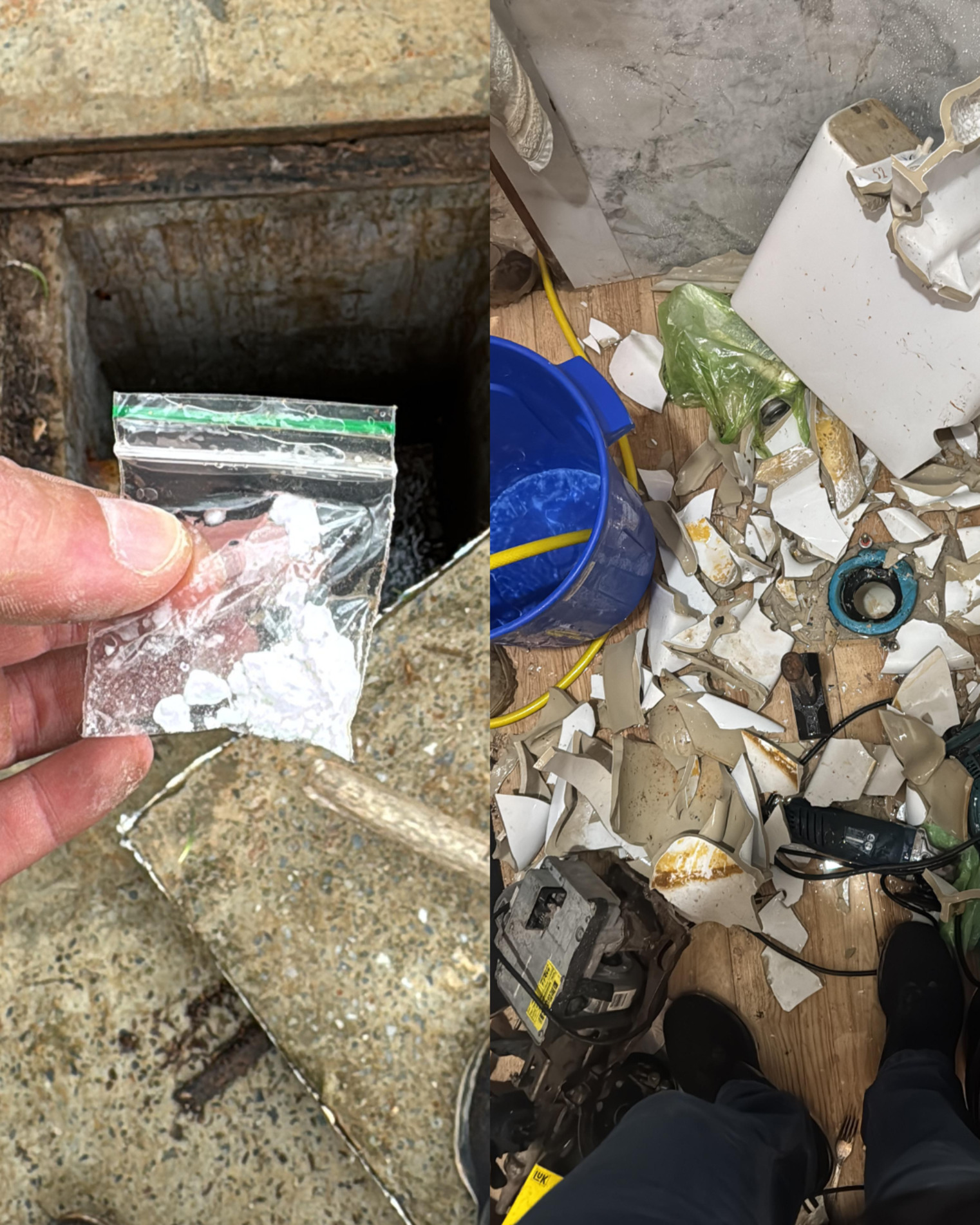 Durante a ação, os policiais ouviram o som de descargas sanitárias e, ao vistoriarem a caixa de esgoto, encontraram porções de cocaína que haviam sido dispensadas