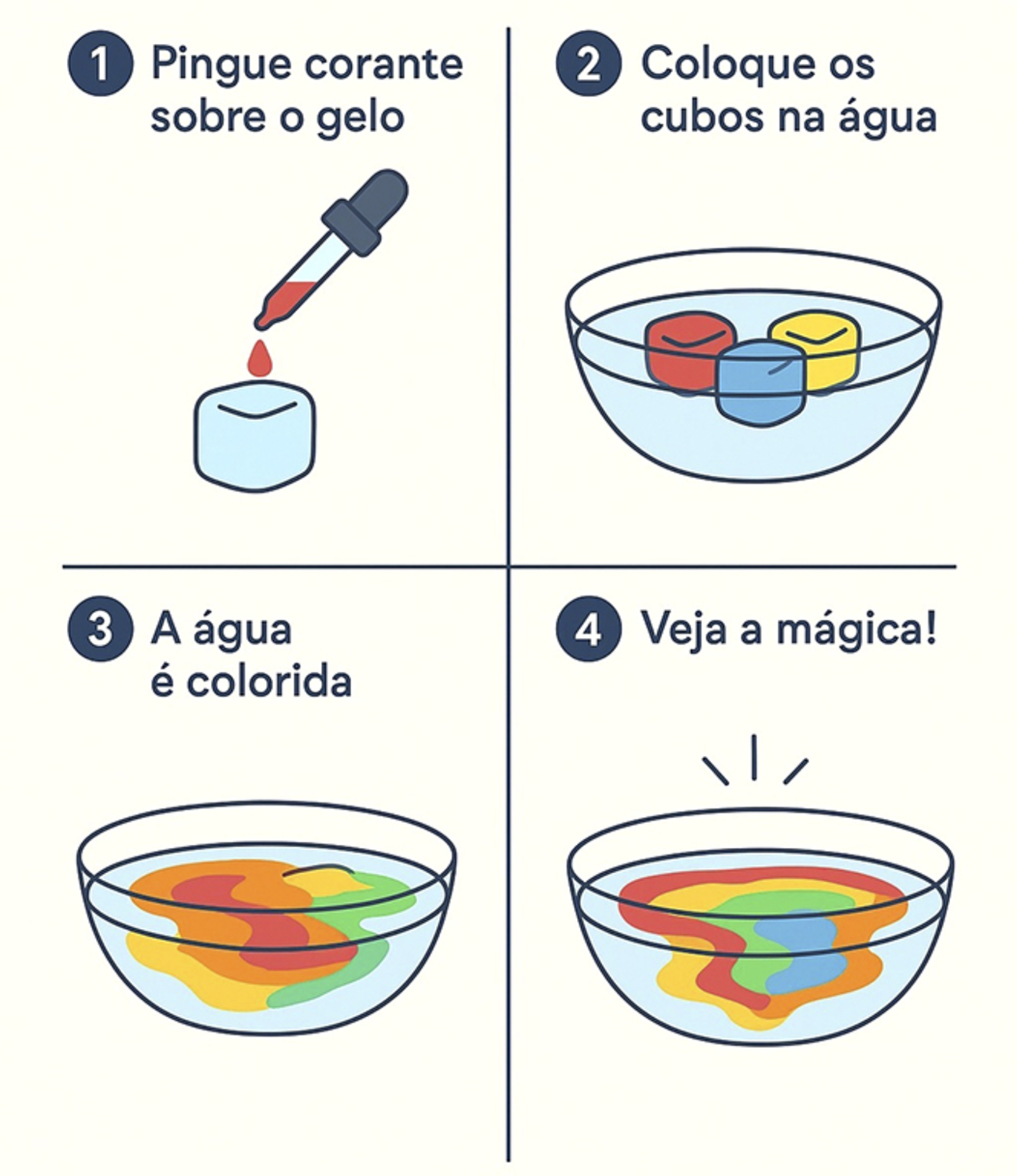 Cubos de gelo coloridos criam desenhos mágicos enquanto derretem na água
