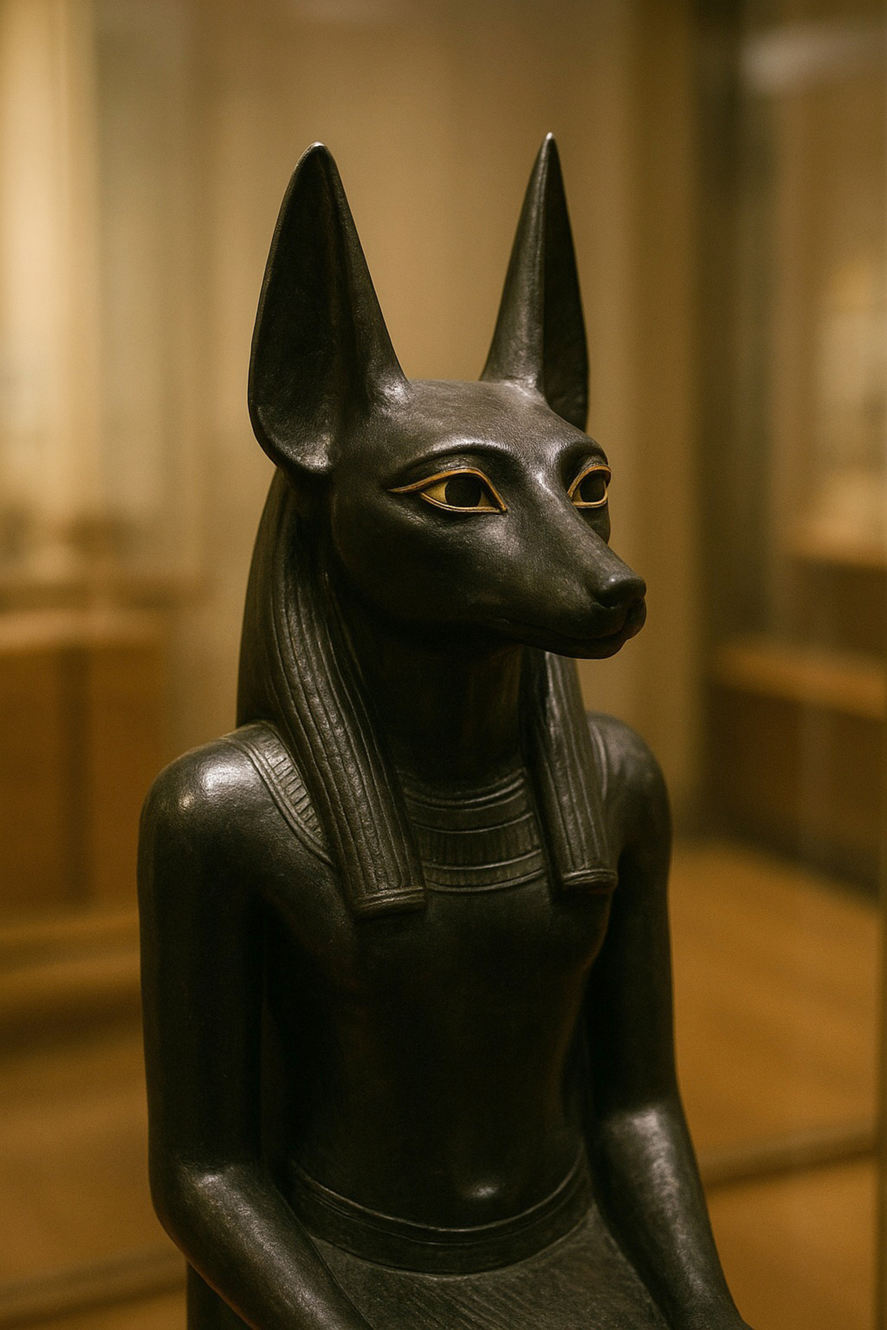 Estátua de Anúbis exposta no Museu Egípcio do Cairo:
o Deus Chacal que protegia e guiava as almas no Antigo Egito
