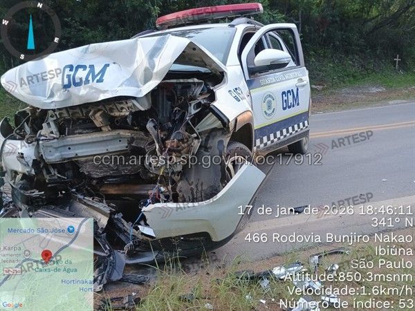 A viatura da GCM seguia no sentido oeste da rodovia e participava de uma perseguição a outro veículo