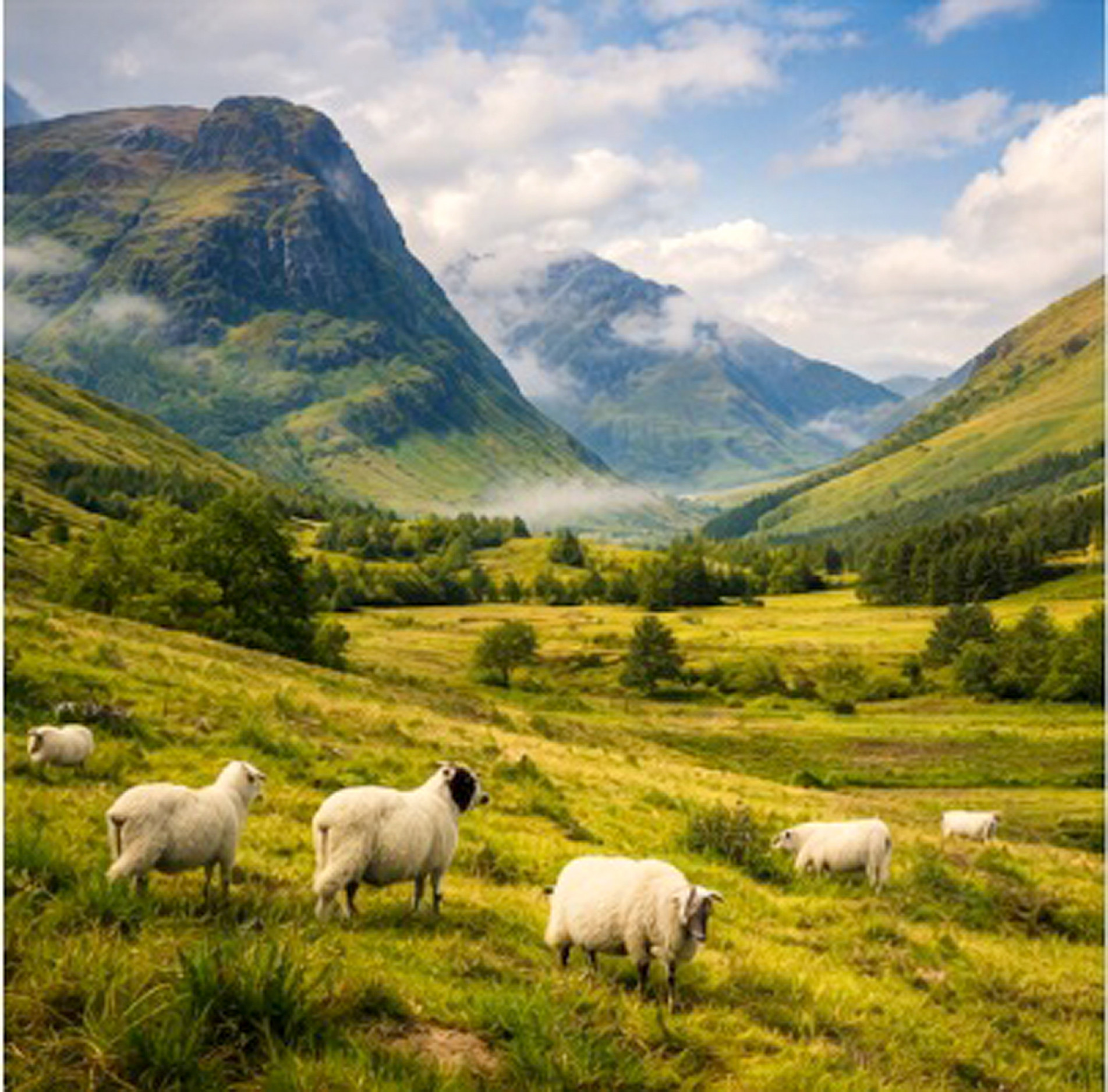 As verdes montanhas das Highlands, com campos cheios de ovelhas branquinhas, perfeitas para 
aventuras e caminhadas imaginárias