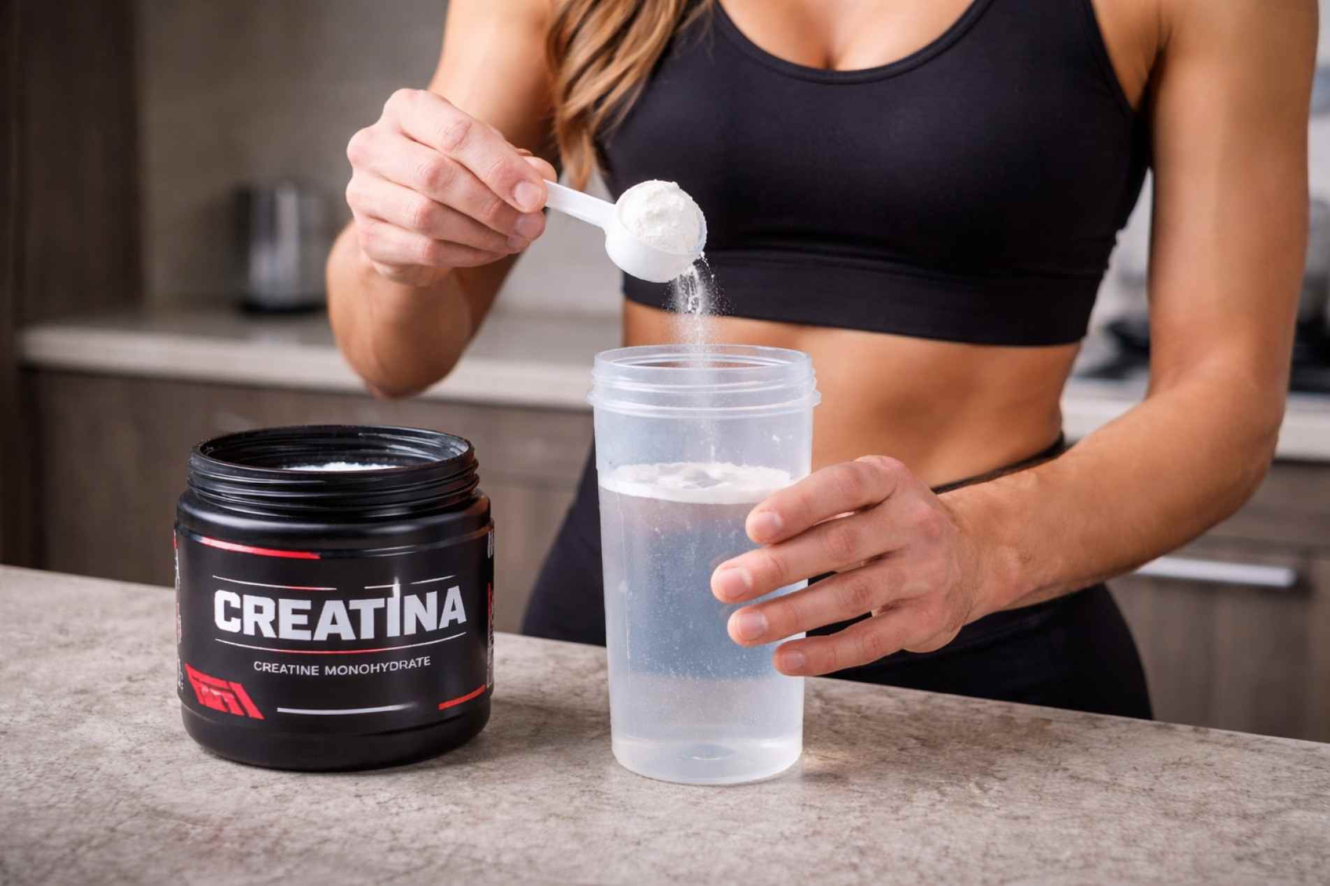 Mulher tomando creatina monohidratada