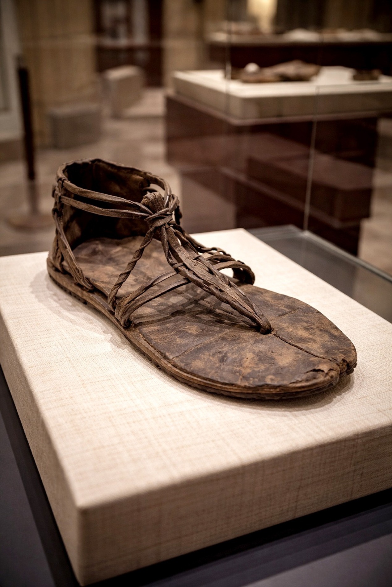 Entre cinzas e tempo,
uma simples sandália
guarda passos de uma
história antiga
