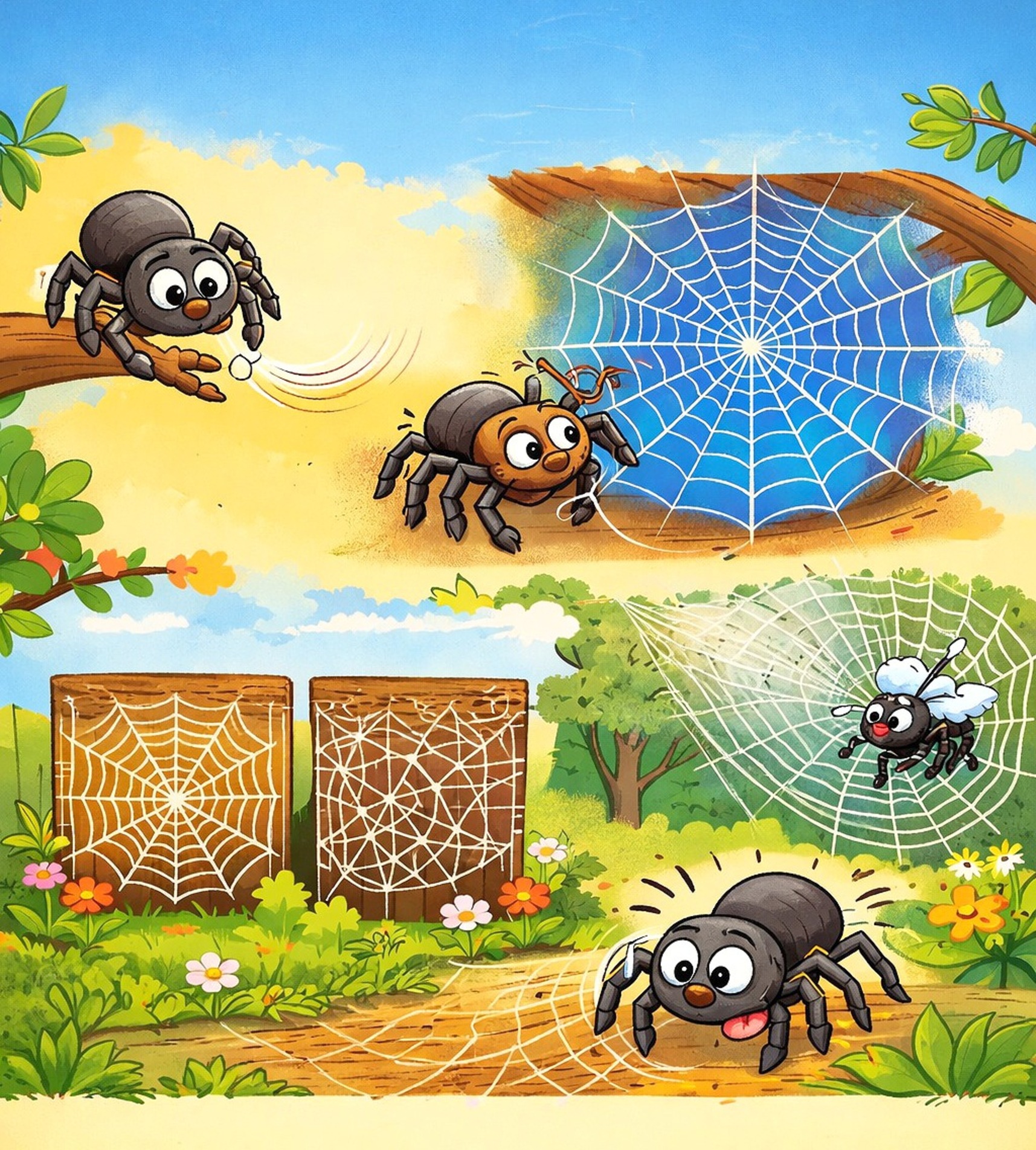 Com fios fininhos e muito resistentes, a aranha constrói teias organizadas que funcionam como armadilhas e sensores