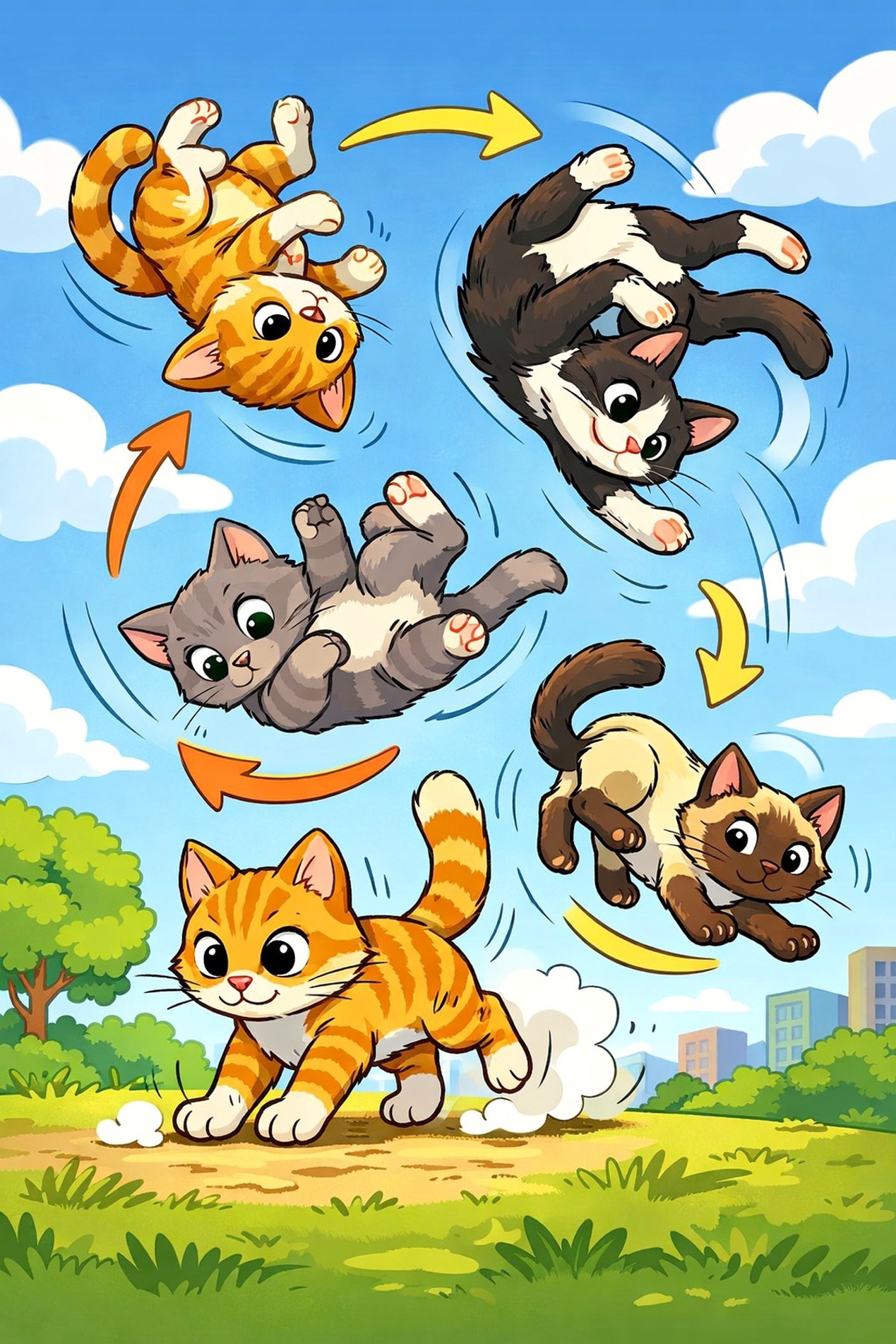 Gatos têm um reflexo
especial que permite girar
o corpo no ar e aterrissar de pé com equilíbrio
