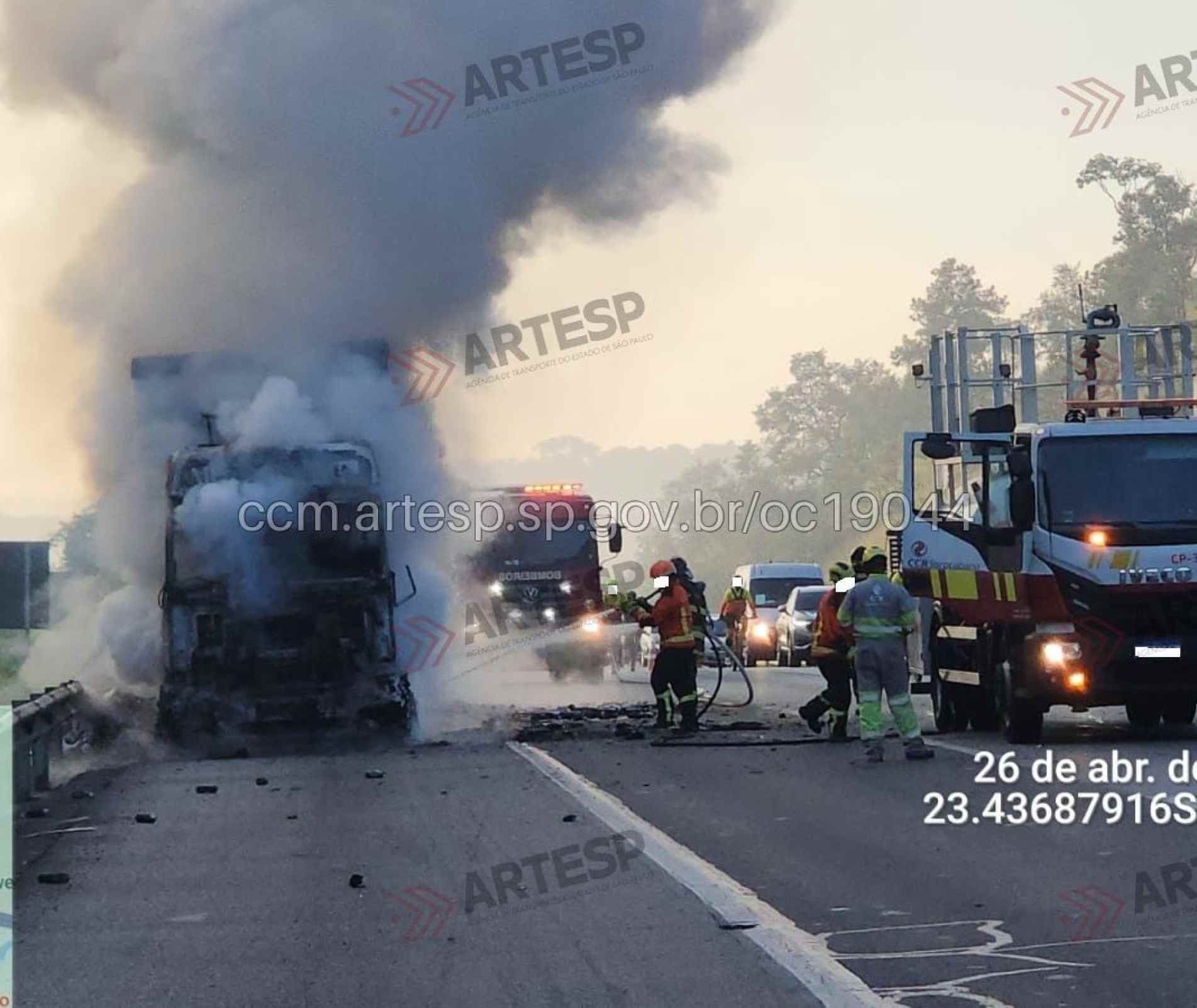 O incêndio ocorreu no km 55, no sentido capital-interior