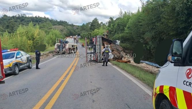 Caminhão com farelo de soja tomba em Piedade
